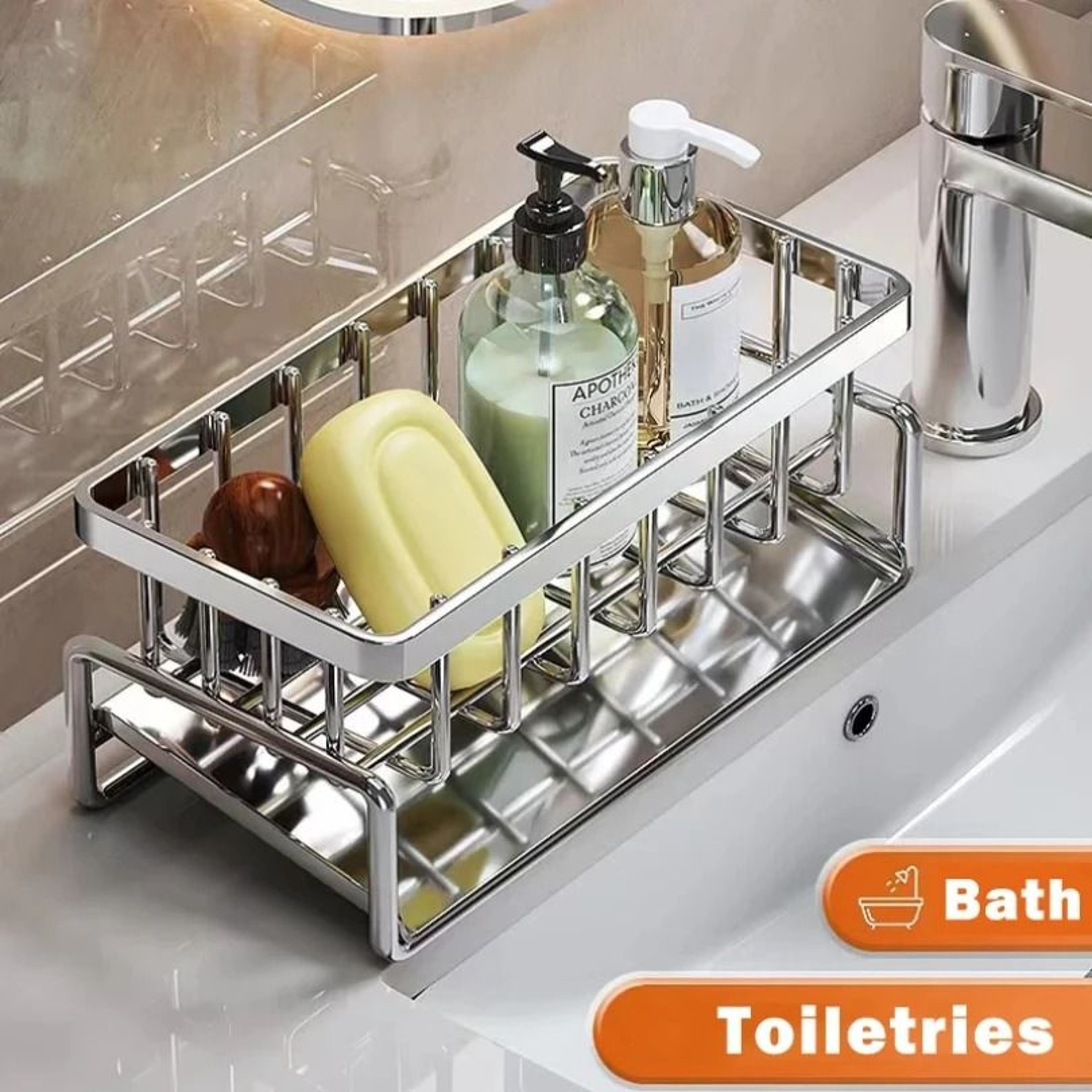 Sink Cleaning Tools Storage Rack Kitchen Multifunctional Stainless Steel Drain Rack 1