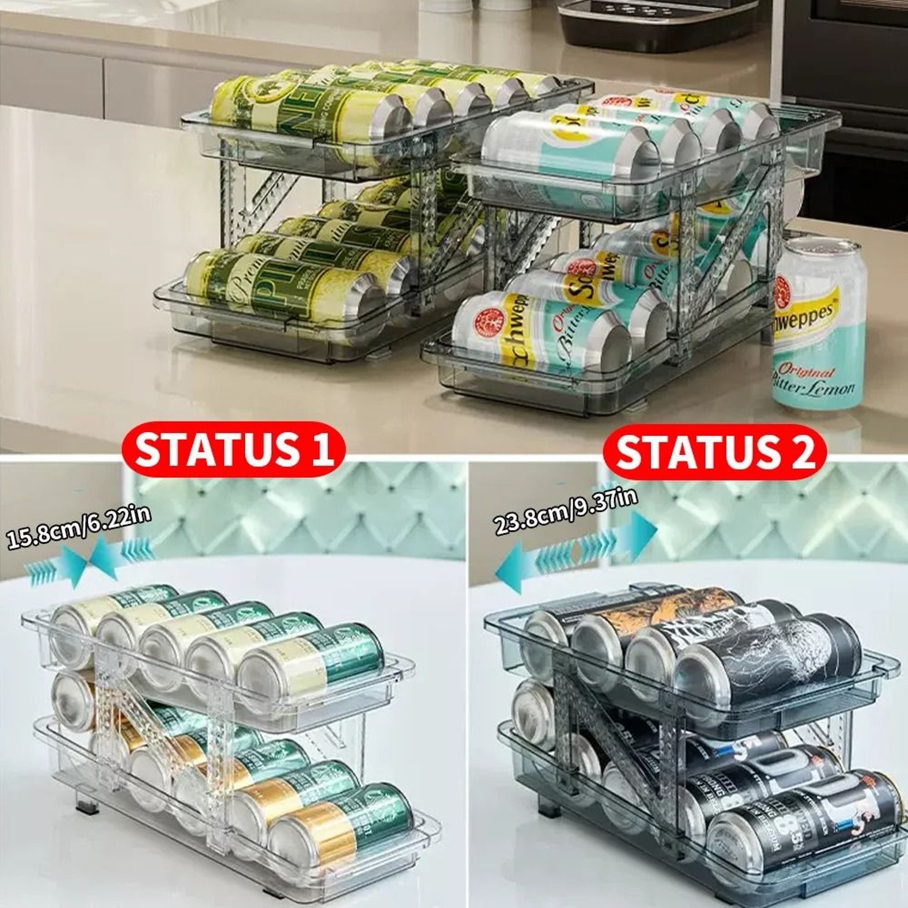 DoubleLayer Stretchable Transparent Beverage Storage Box And Can Stacking Rack 2