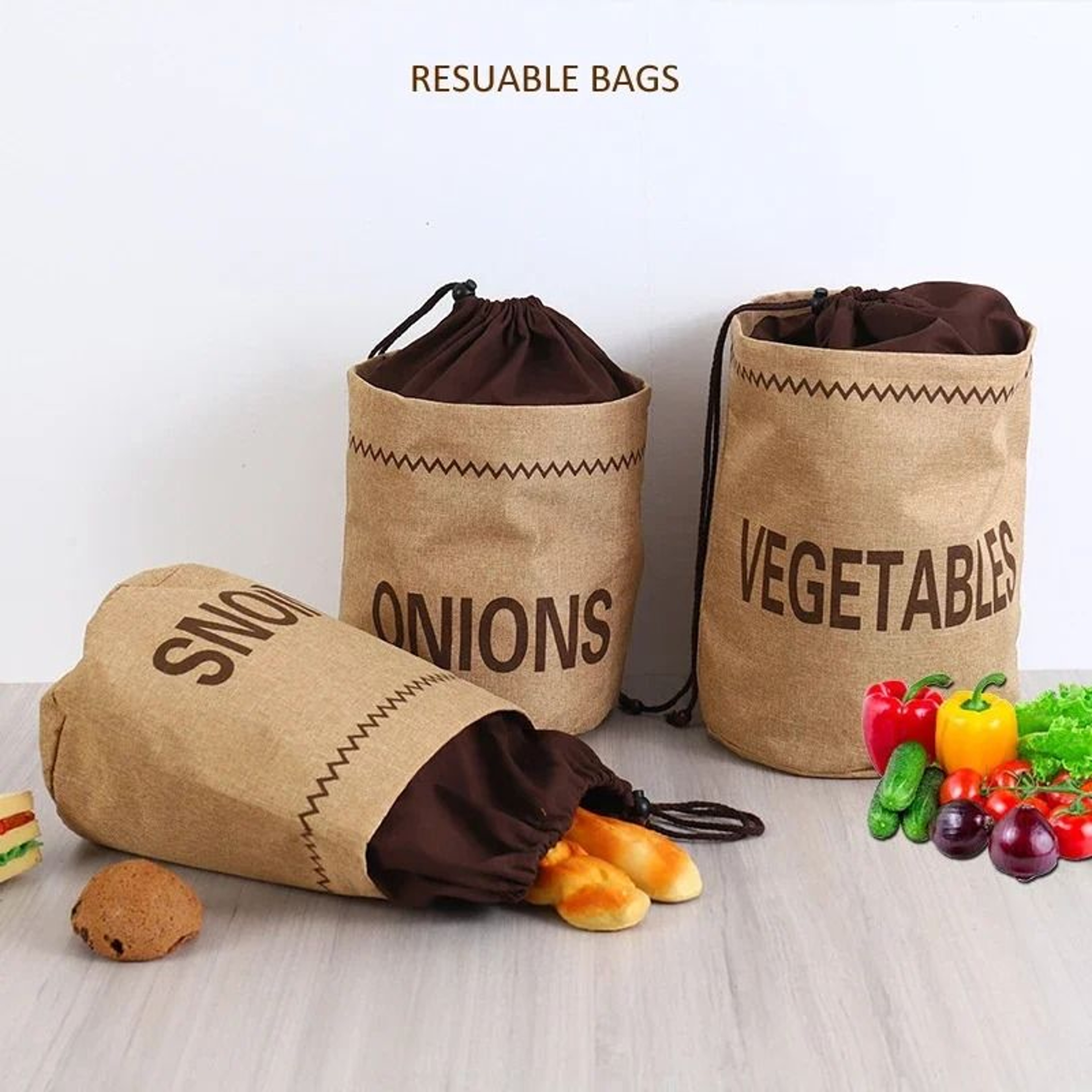 Kitchen Hessian Burlap Drawstring Storage Bag For Vegetables And Grains 1