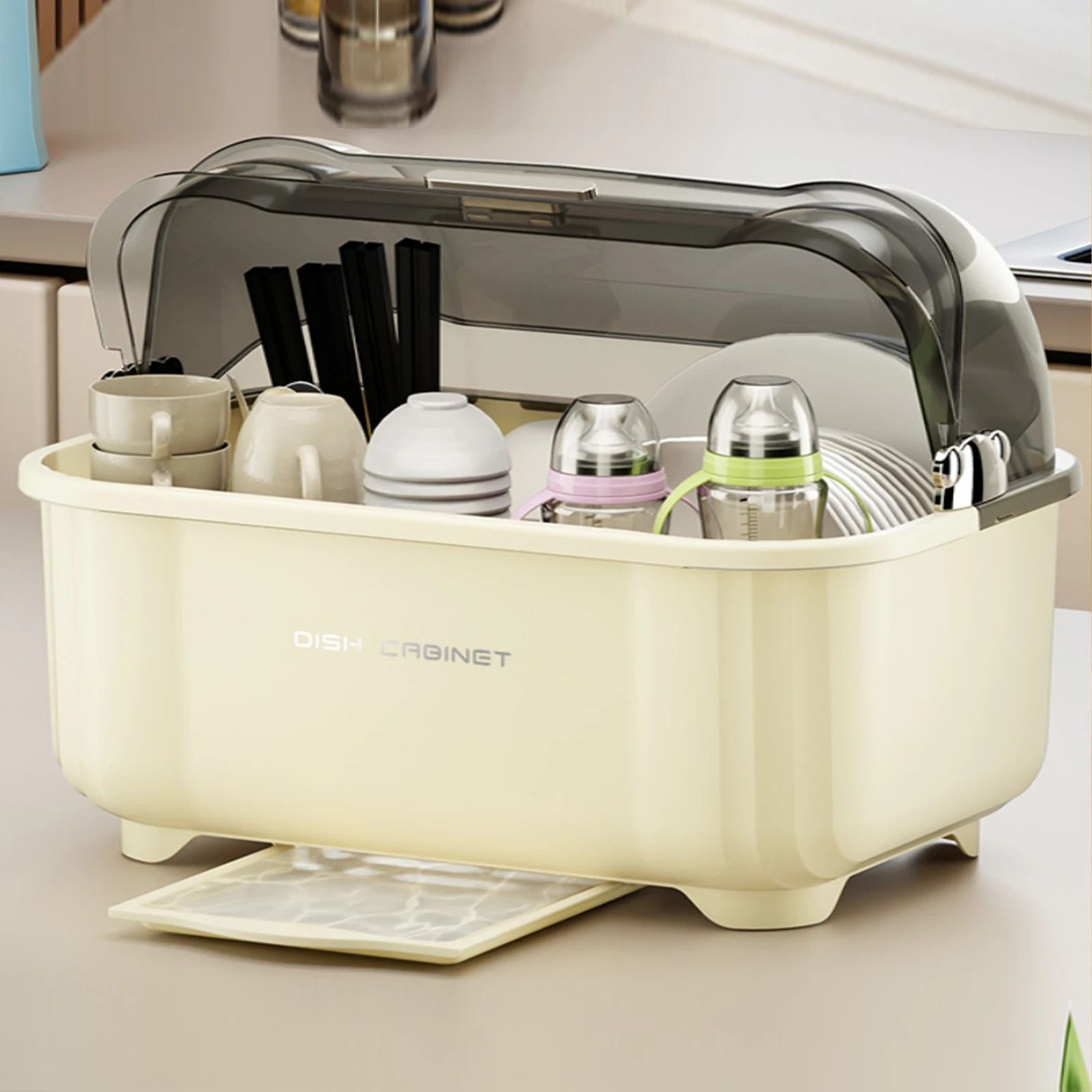 Large Capacity Covered Dish Drying Rack And Utensil Storage Box 1