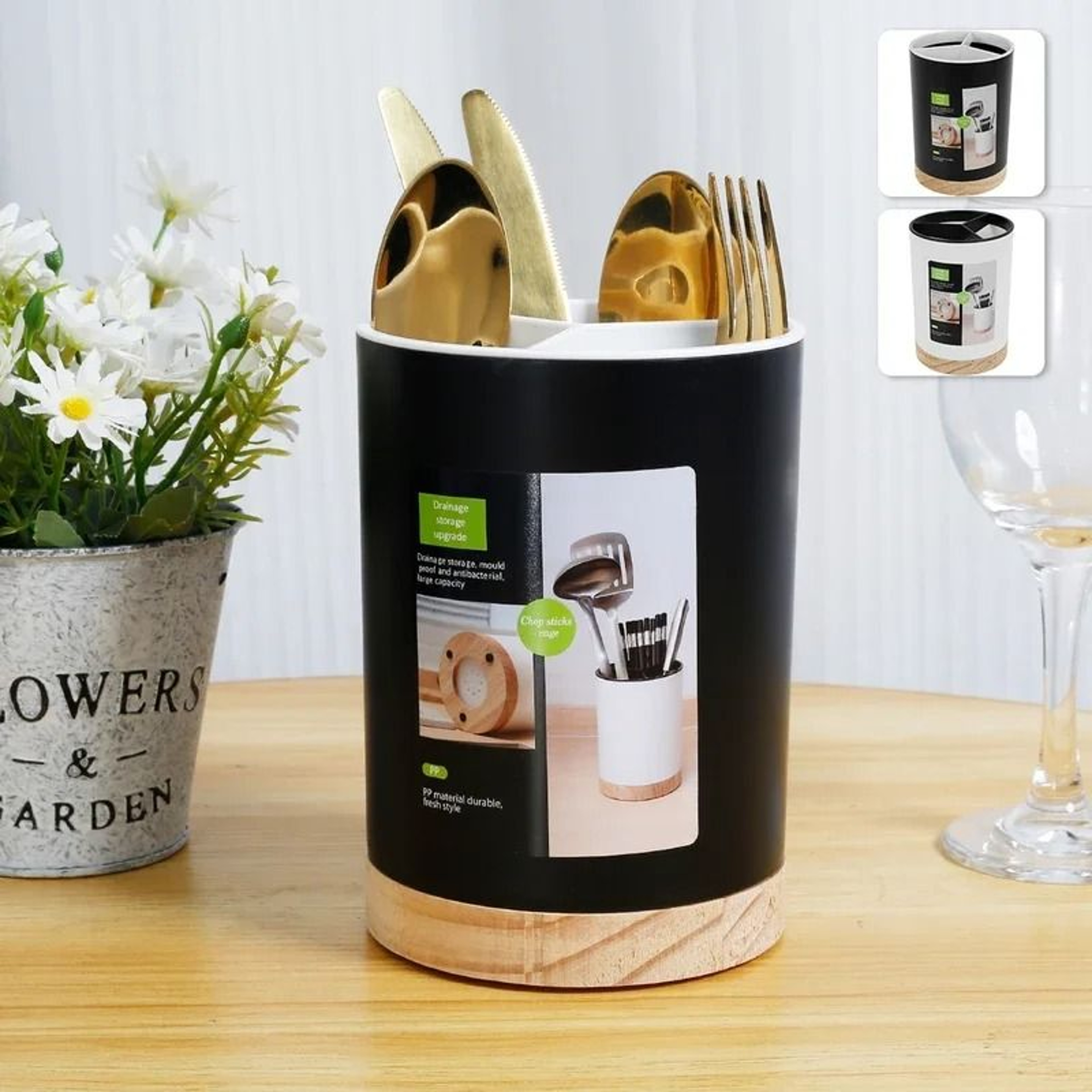 Rotating Kitchen Utensil Holder And 3Grid Tableware Drainer 0