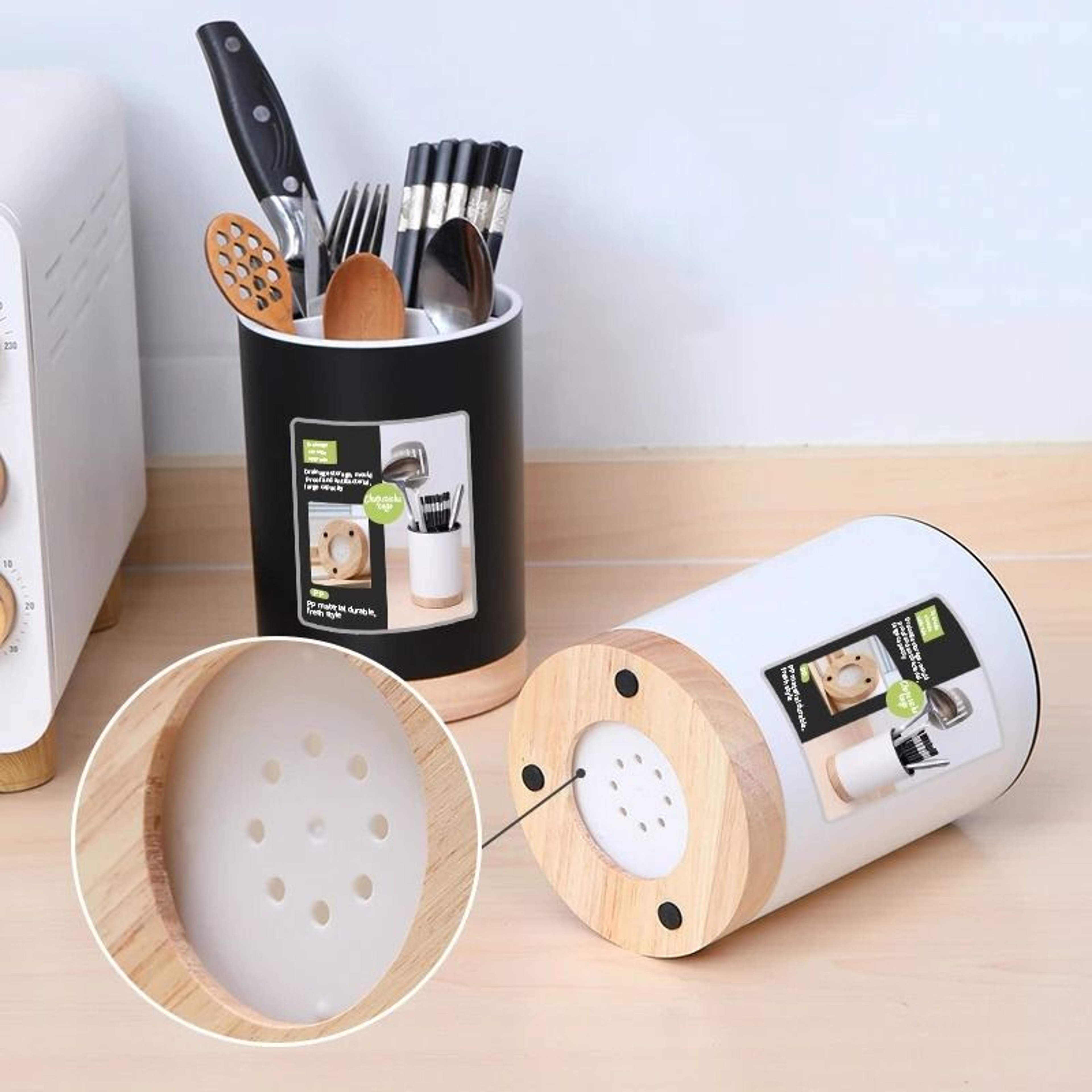 Rotating Kitchen Utensil Holder And 3Grid Tableware Drainer 2