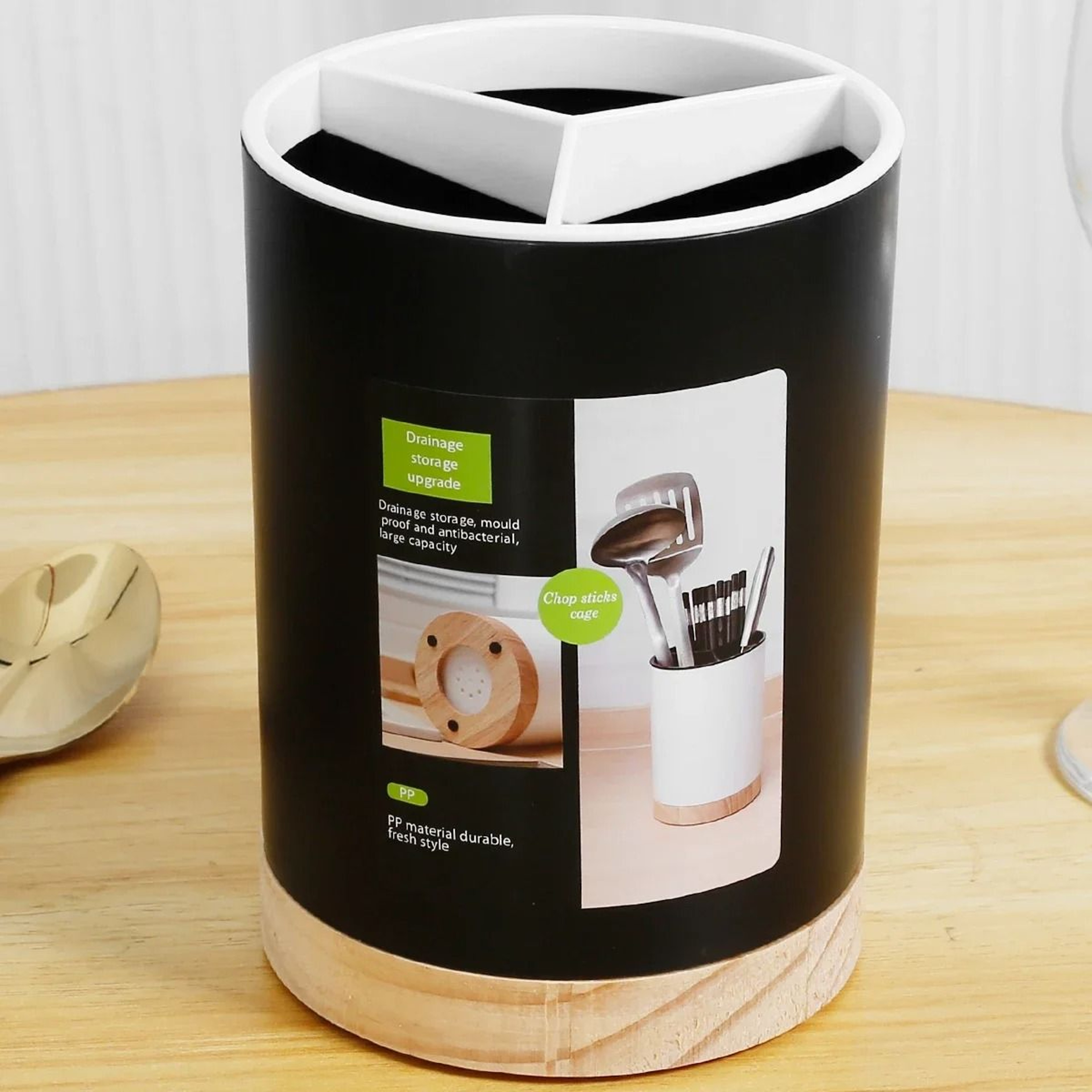 Rotating Kitchen Utensil Holder And 3Grid Tableware Drainer 7