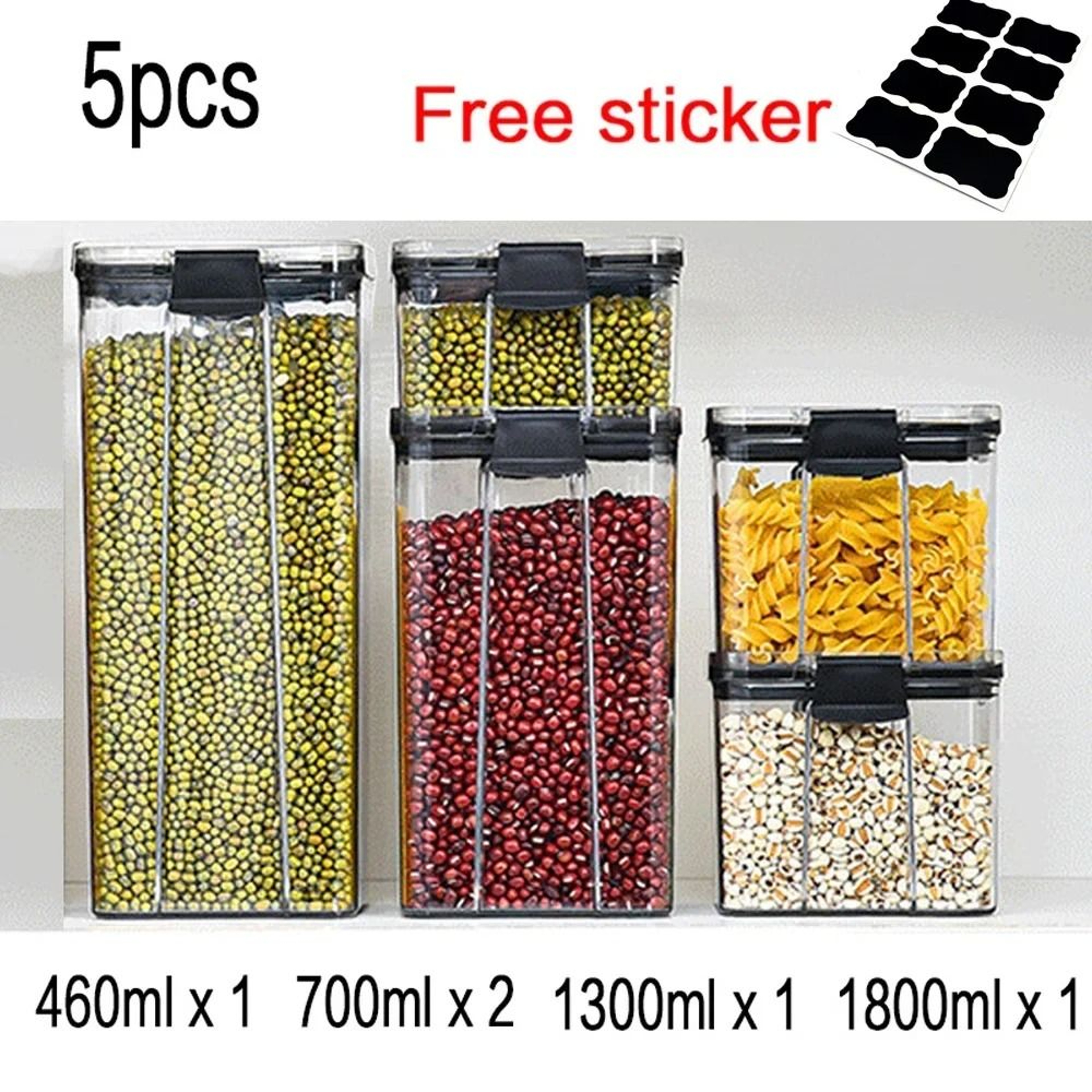 Plastic Food Storage Kitchen Container  Bulk Cereal Jar Set 10