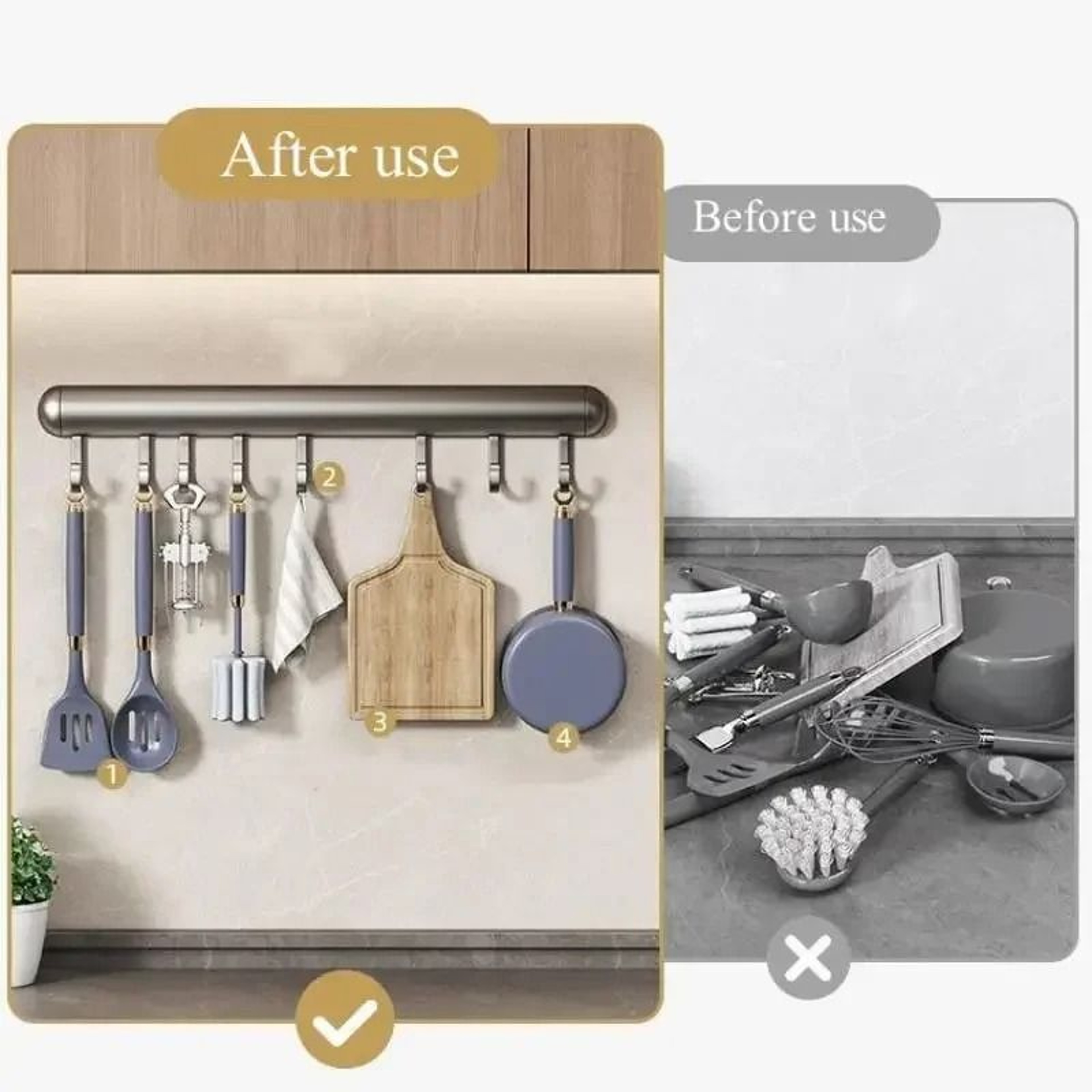 WallMounted Space Aluminum Hanging Rod  Removable Hook Rack 3