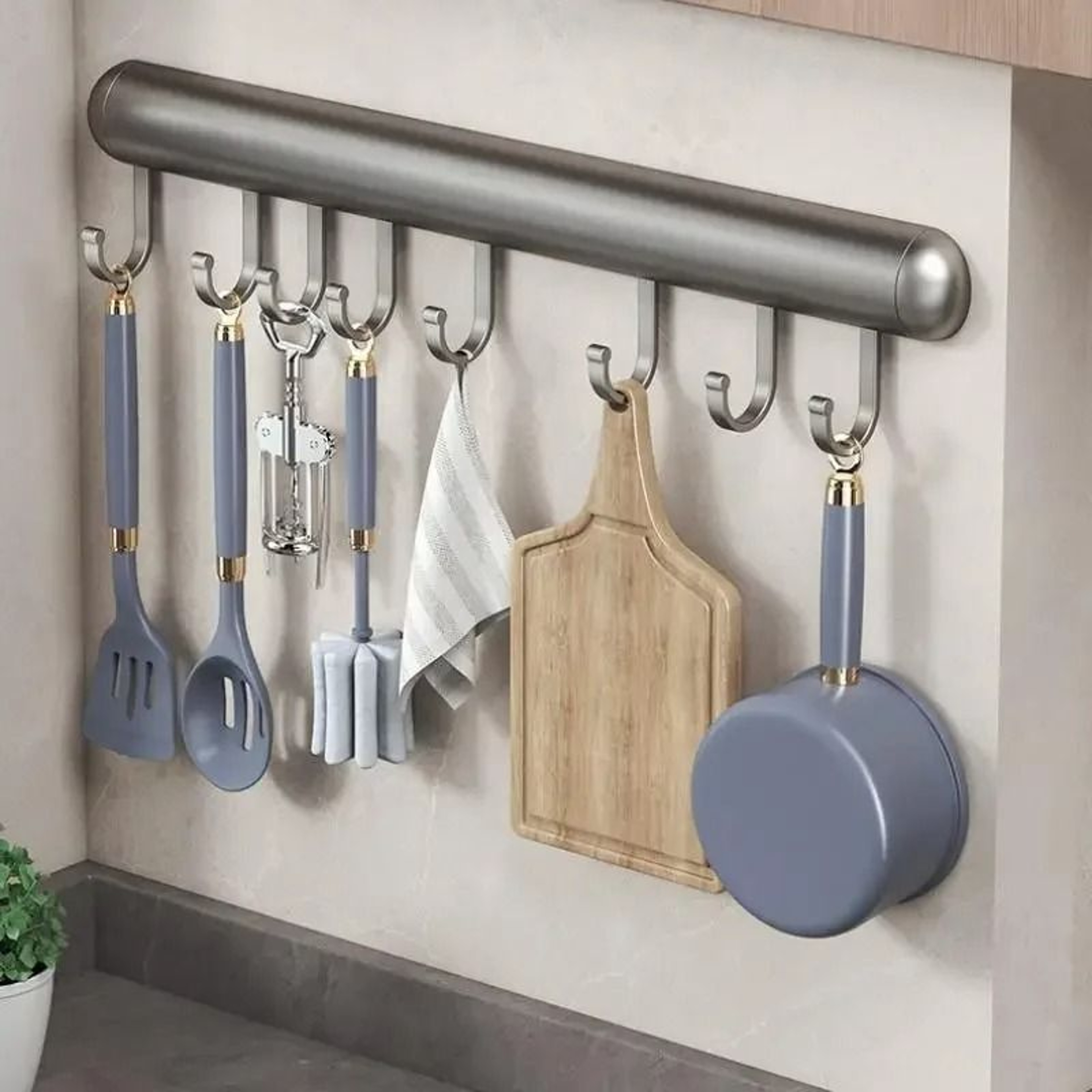 WallMounted Space Aluminum Hanging Rod  Removable Hook Rack 5