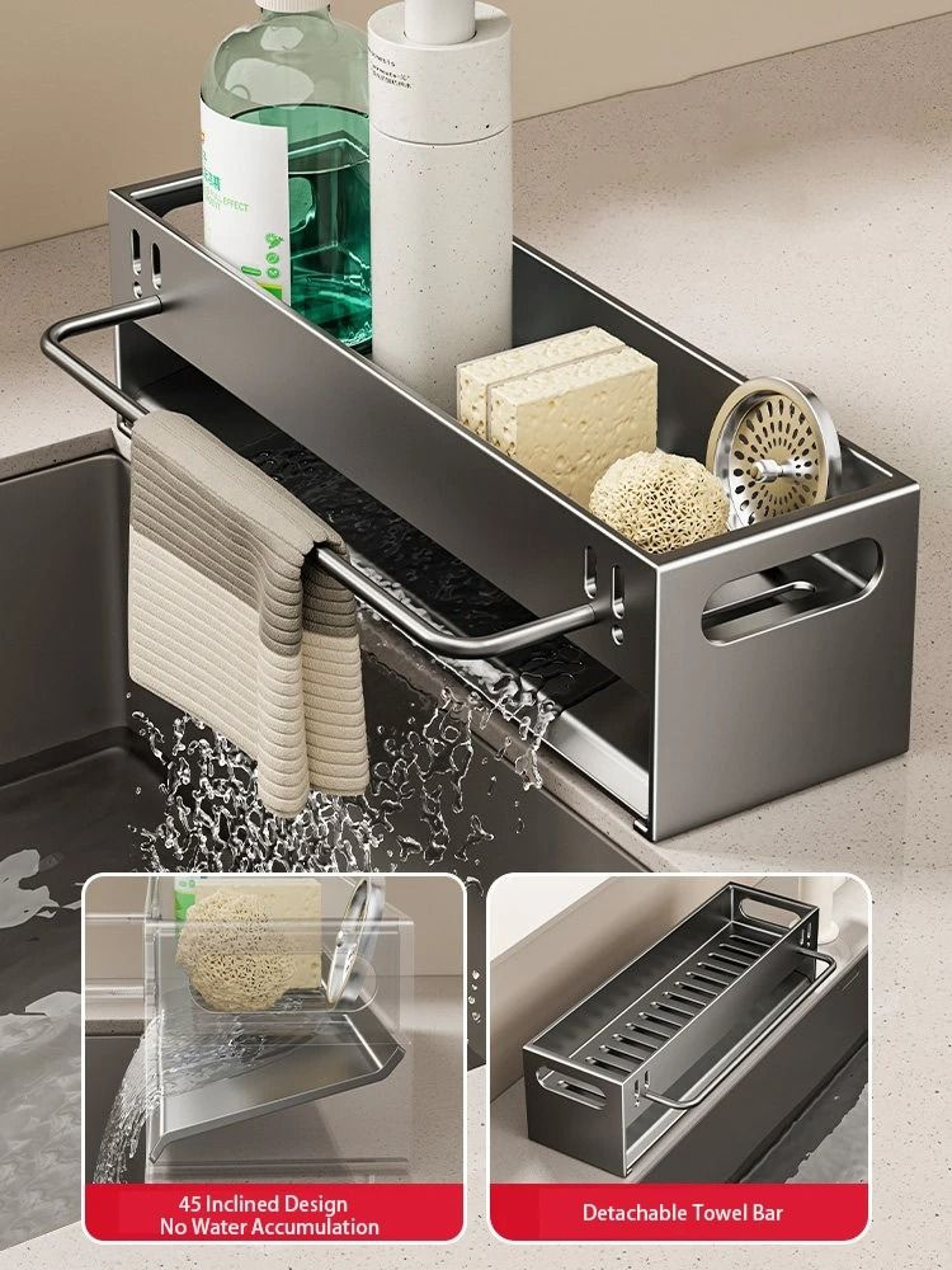 Carbon Steel Sink Caddy  Kitchen Sponge Holder 4