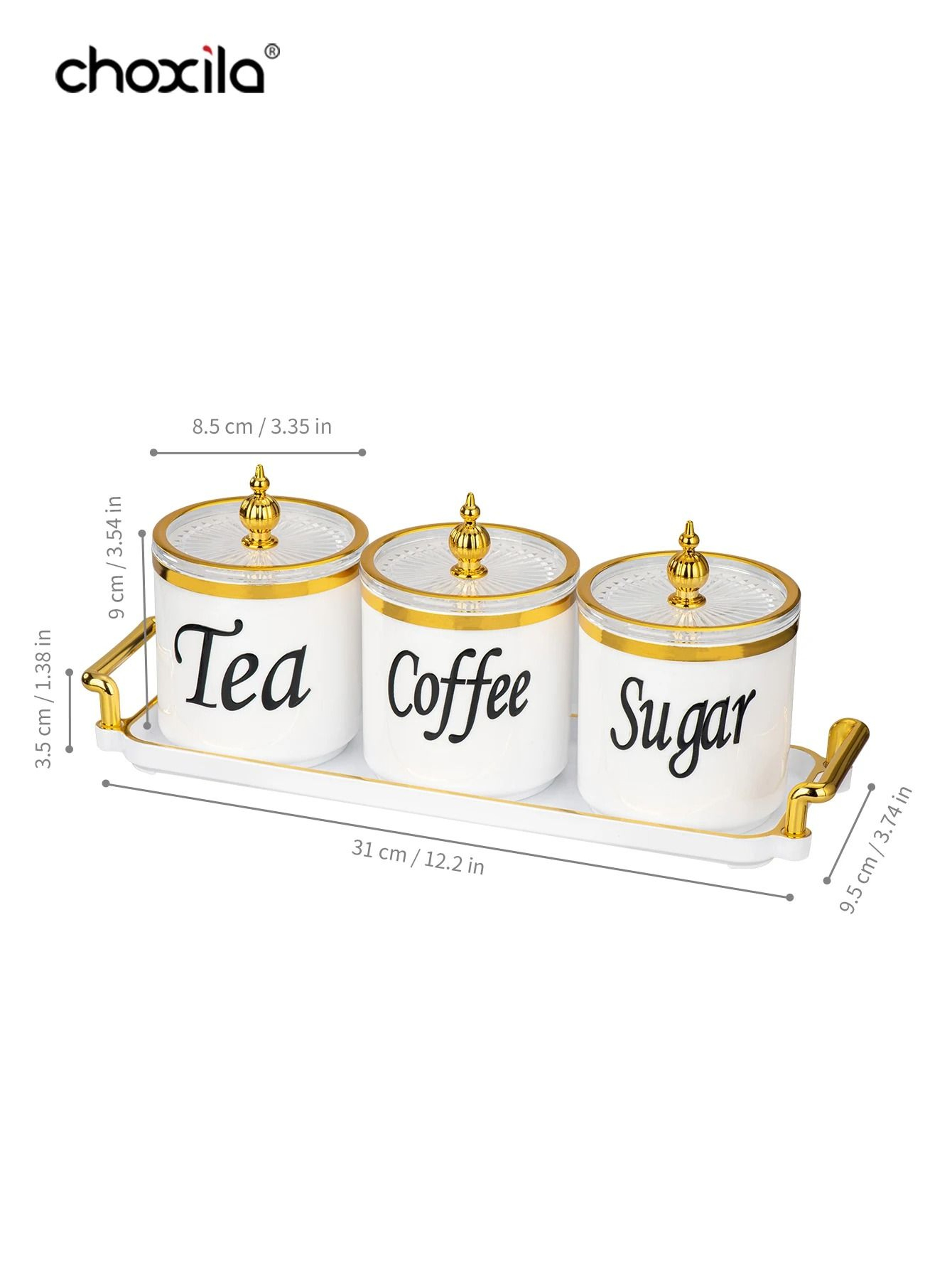 4Piece Ceramic Coffee Tea  Sugar Canister Set With Tray 6