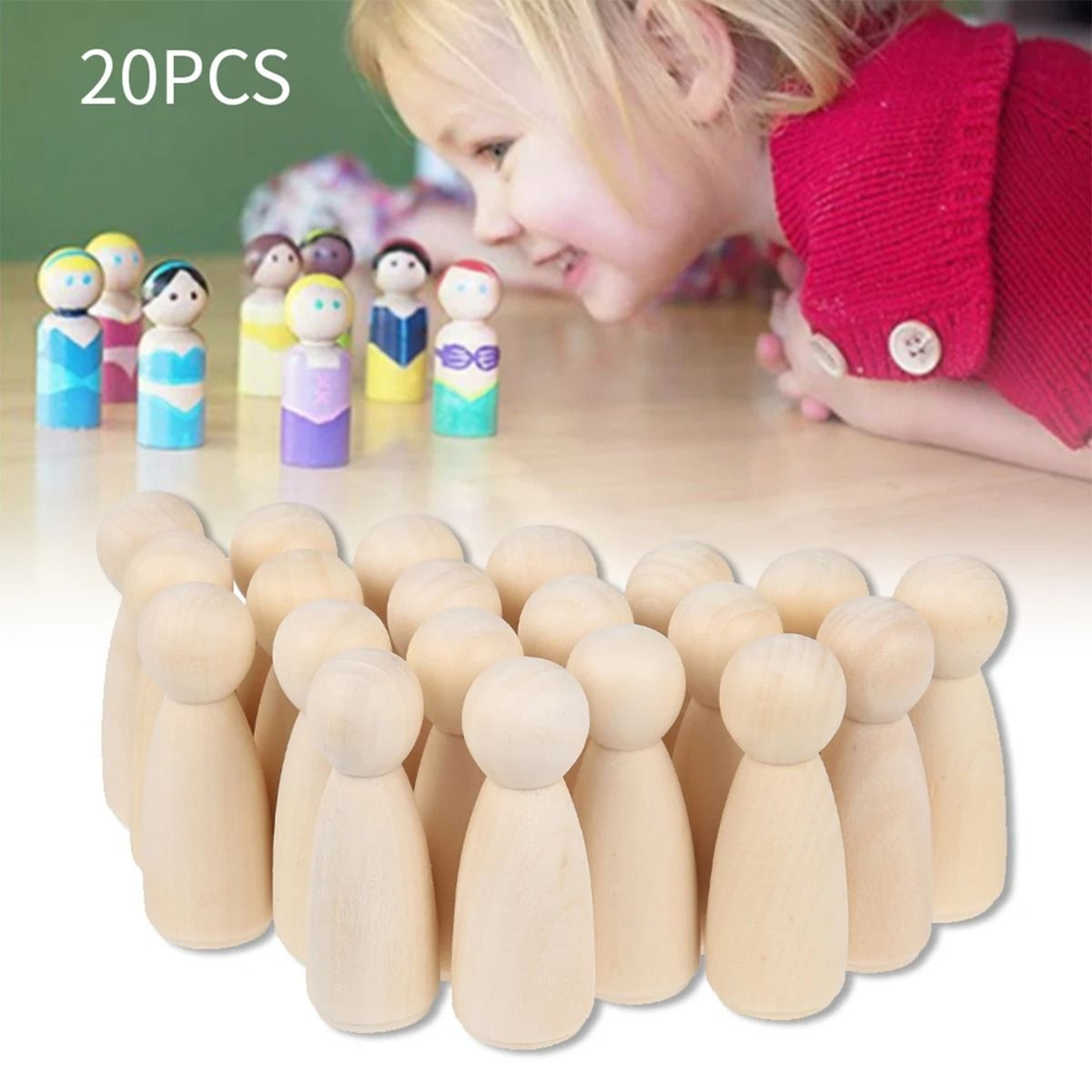 20Pack Unfinished Natural Wooden Peg Dolls Assortment 0