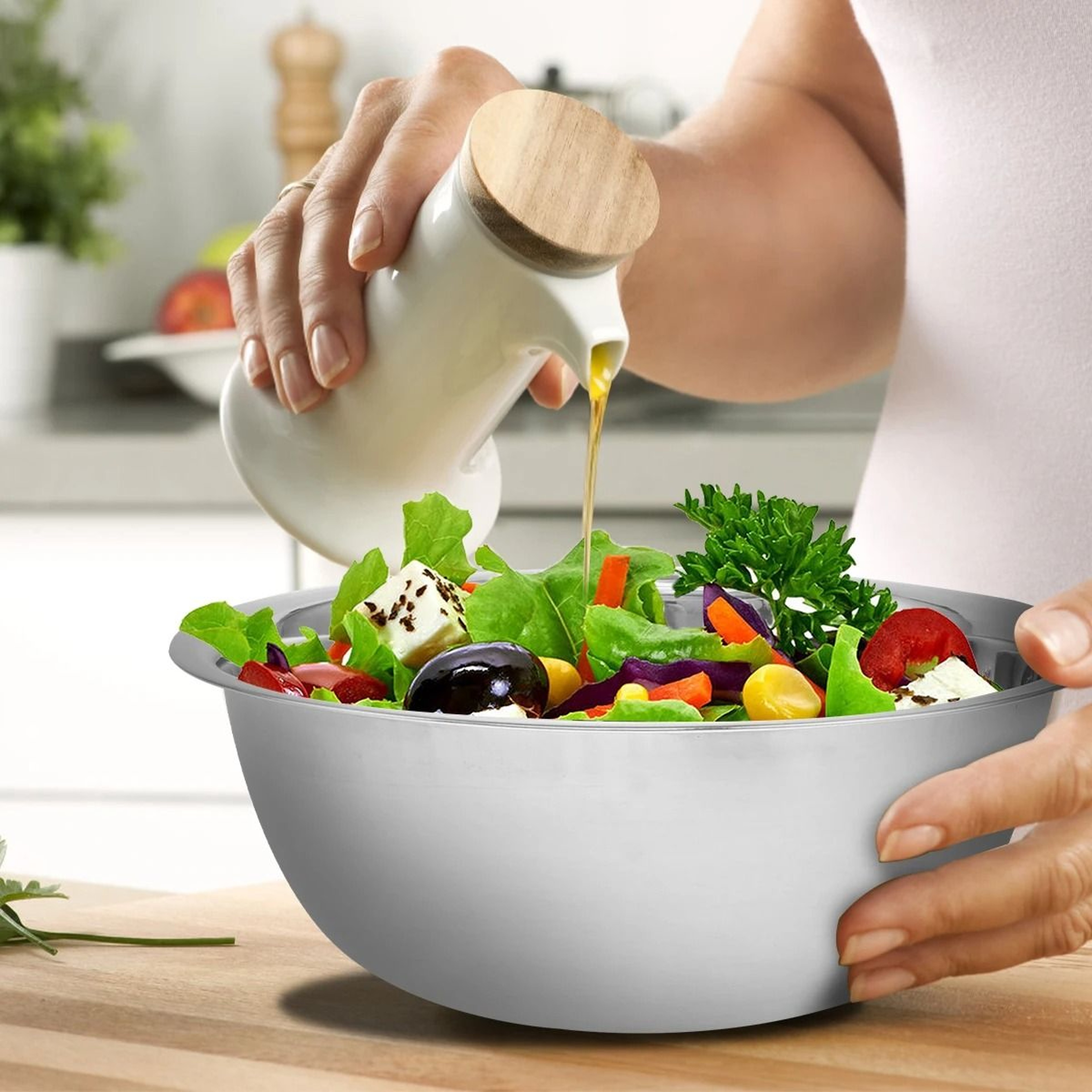 5Piece Stainless Steel Nesting Mixing Bowl  Soup Basin Set 2600ML Max 2