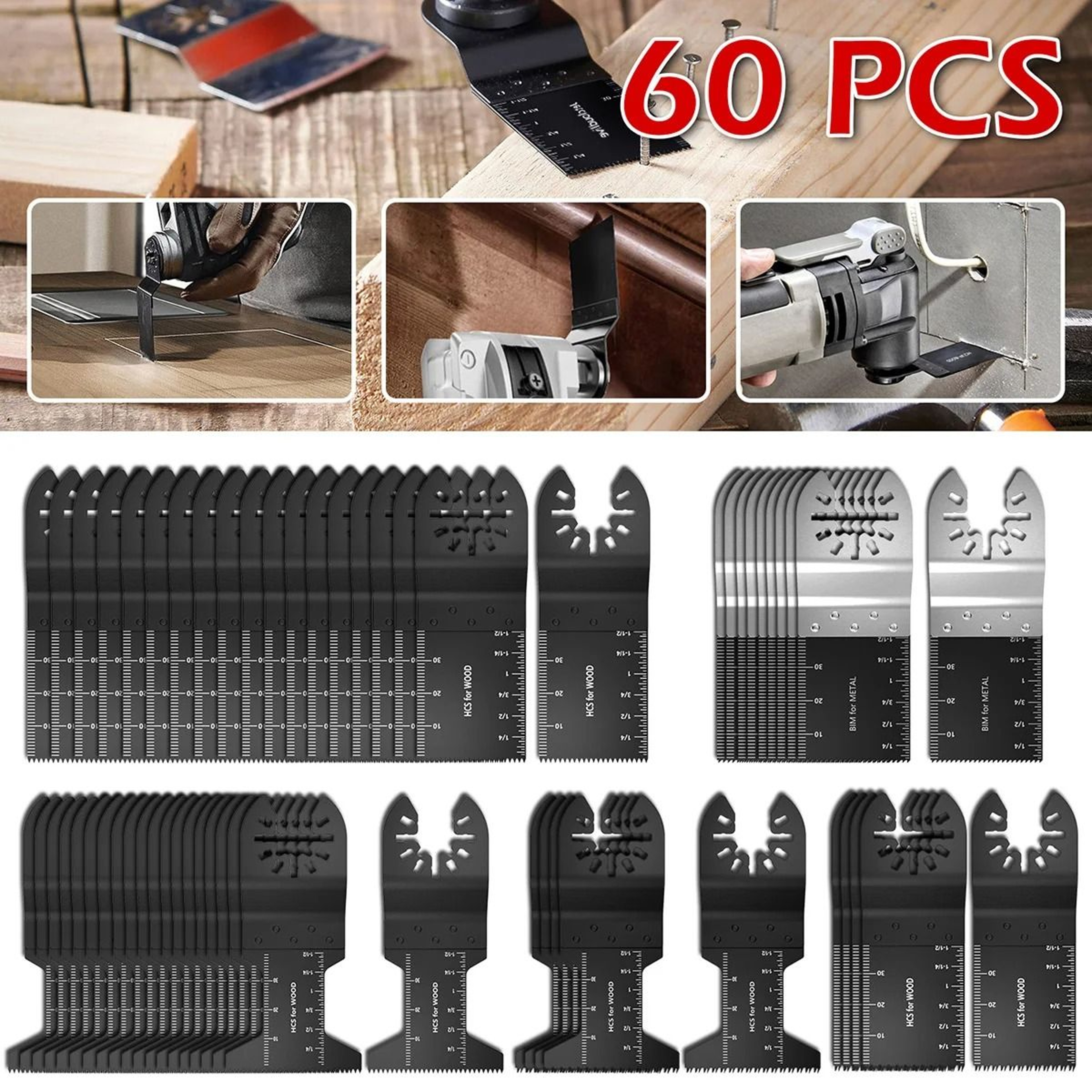 5060Piece HighCarbon Steel Oscillating MultiTool Blades Kit 1