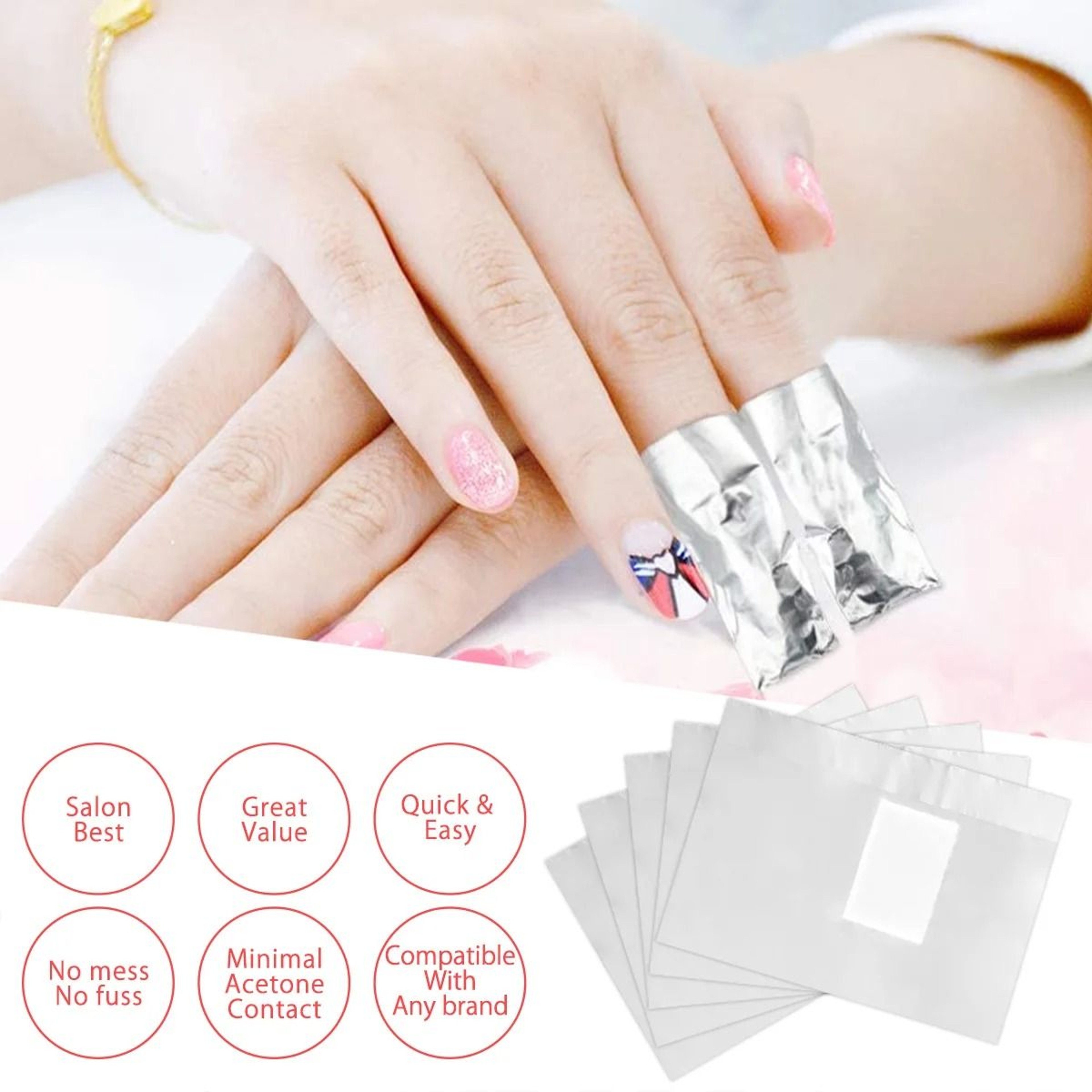 5001000Piece Nail Polish Remover Tin Foil Wraps With Integrated Sponge Pads 4
