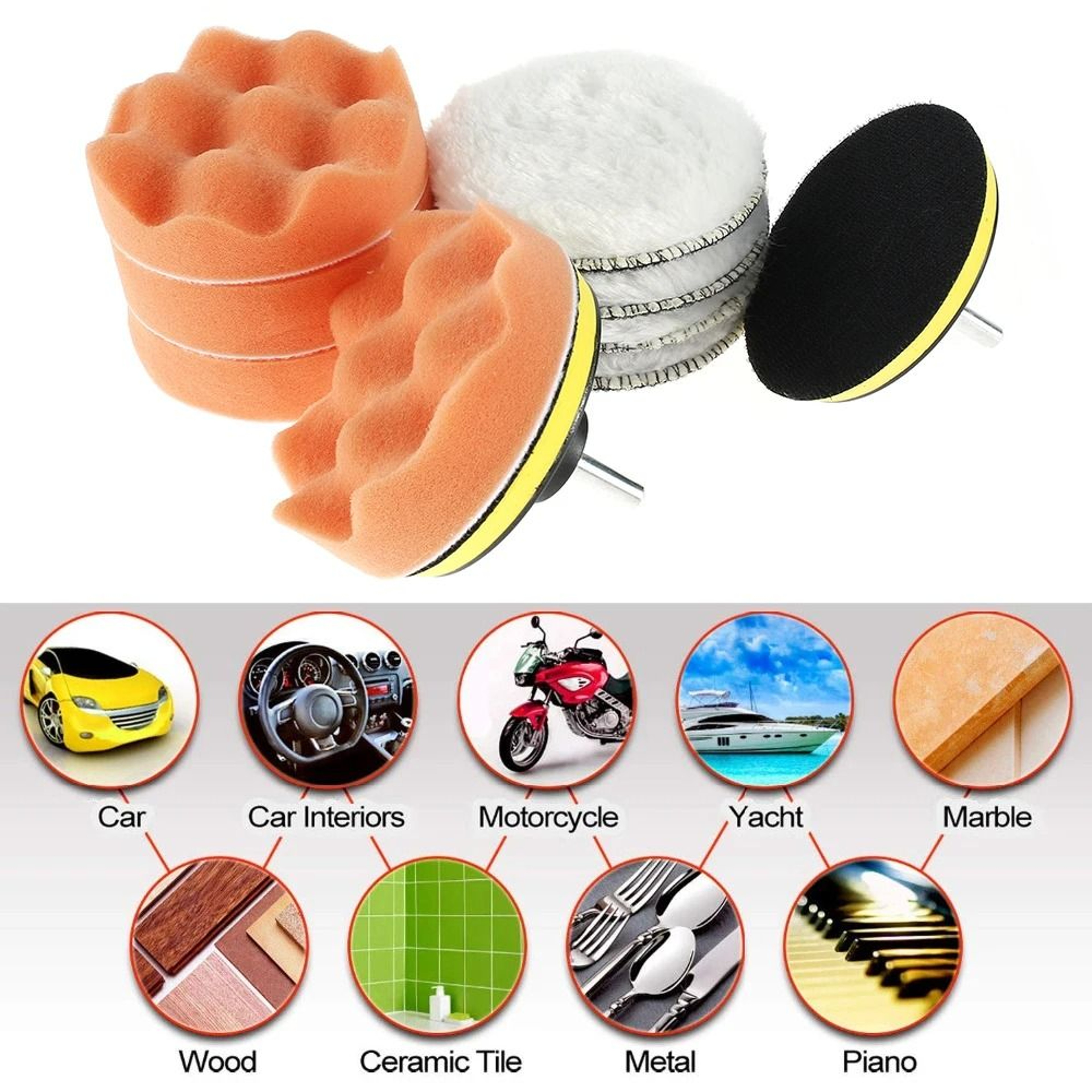 Assorted Sponge And Woolen Polishing Pads Set With Drill Adapter 2