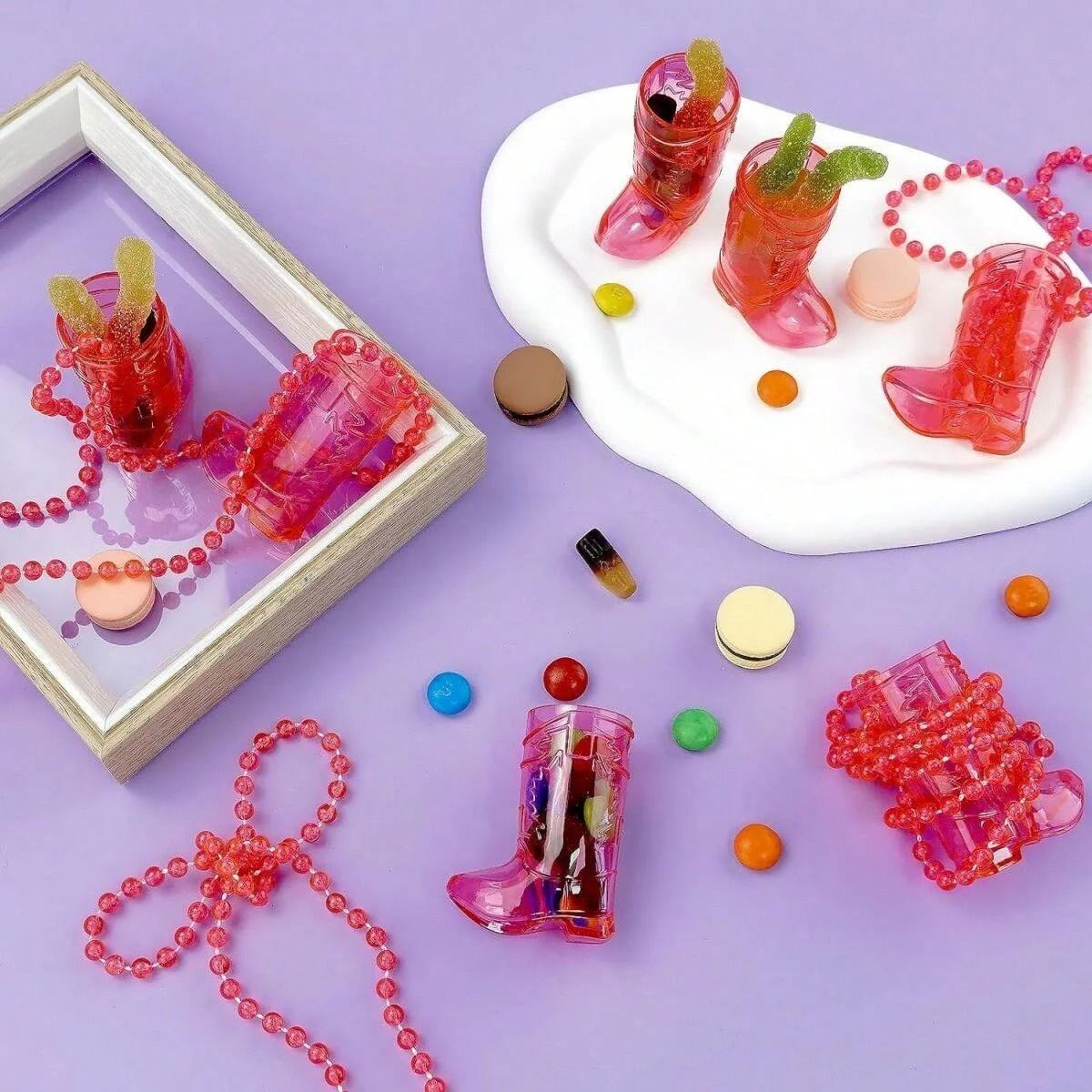 Cowboy Boot Shot Glasses On Beaded Necklace Set 5