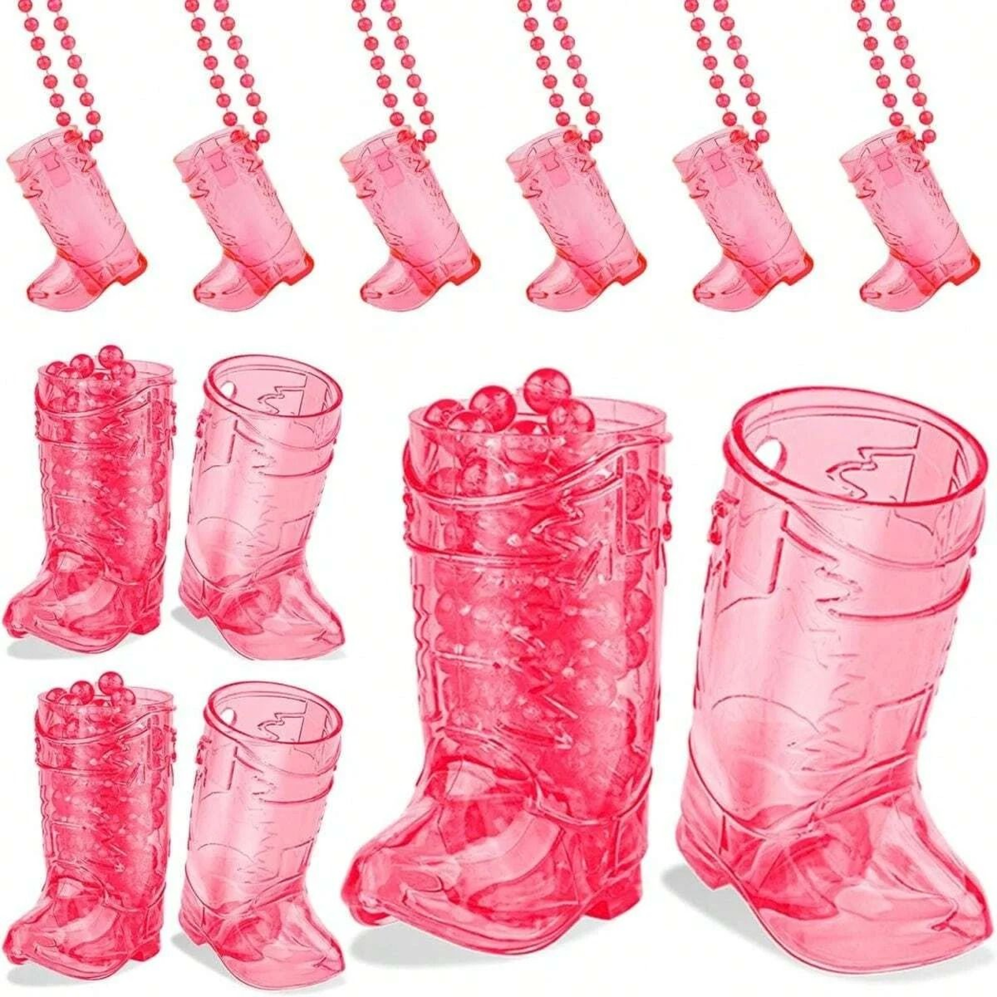 Cowboy Boot Shot Glasses On Beaded Necklace Set 6