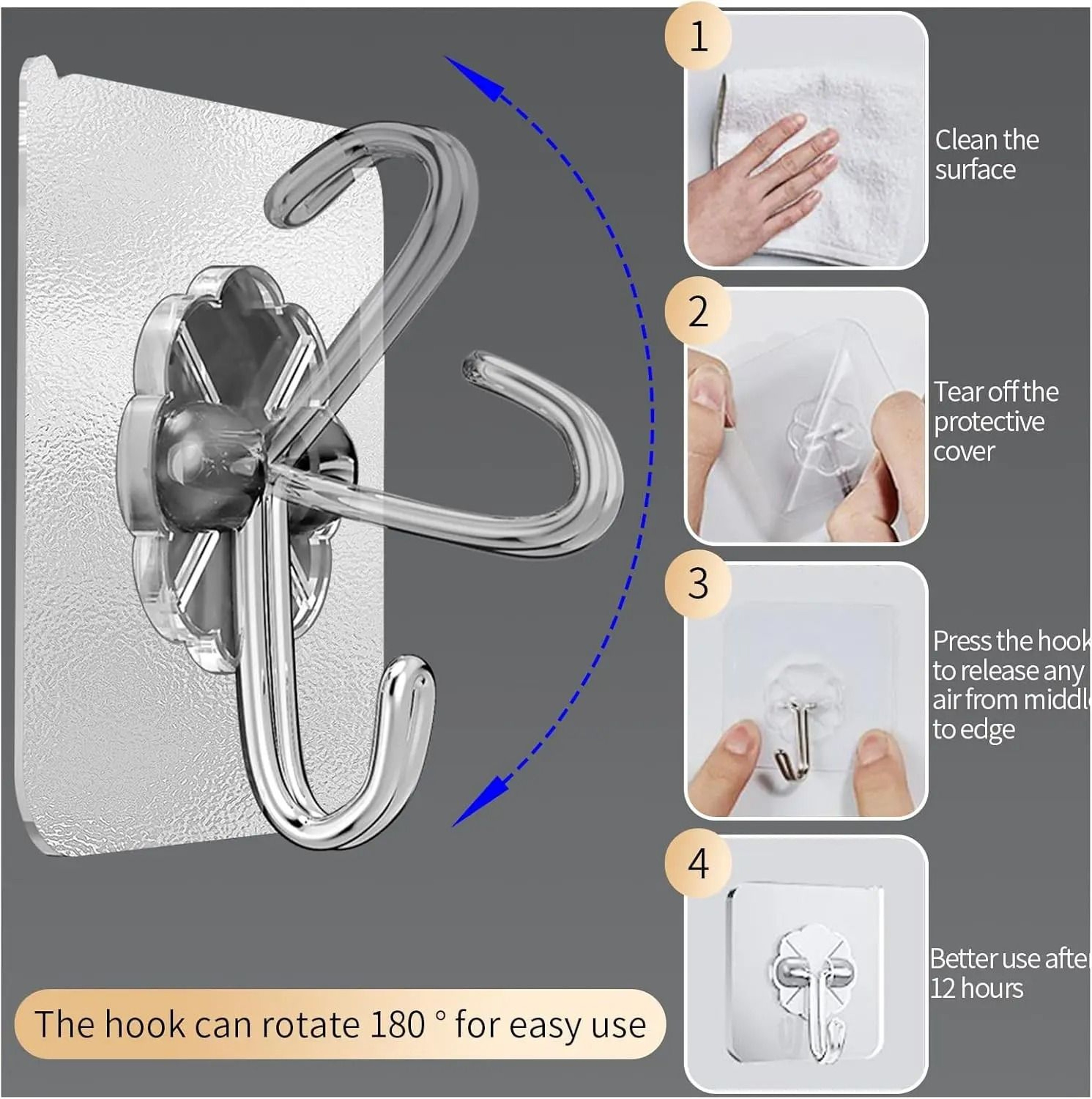 Transparent Stainless Steel SelfAdhesive Wall Hooks 3