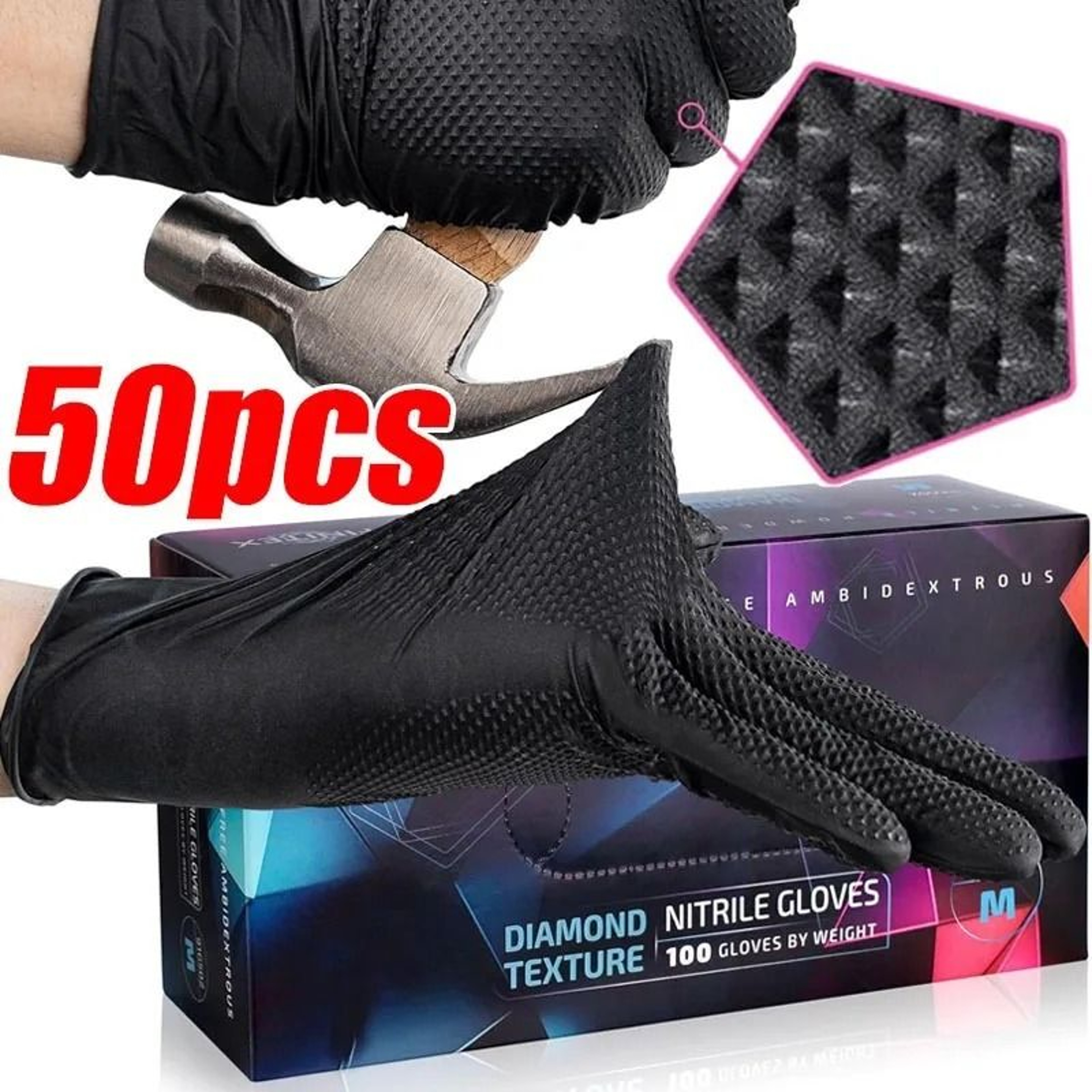 HeavyDuty 8Mil Textured Grip Nitrile Gloves 0