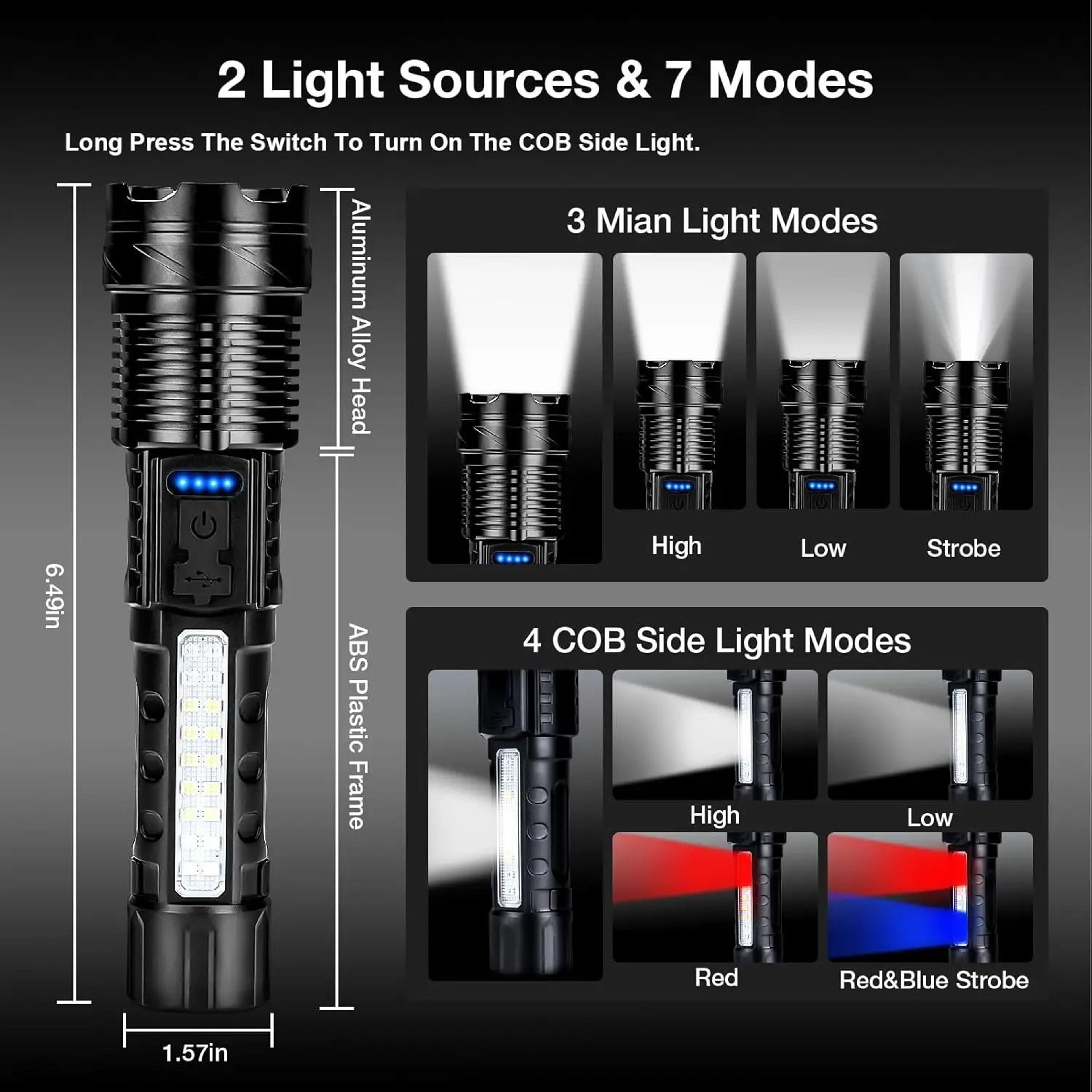Professional HighLumen XHP50 Tactical Zoomable Flashlight 5