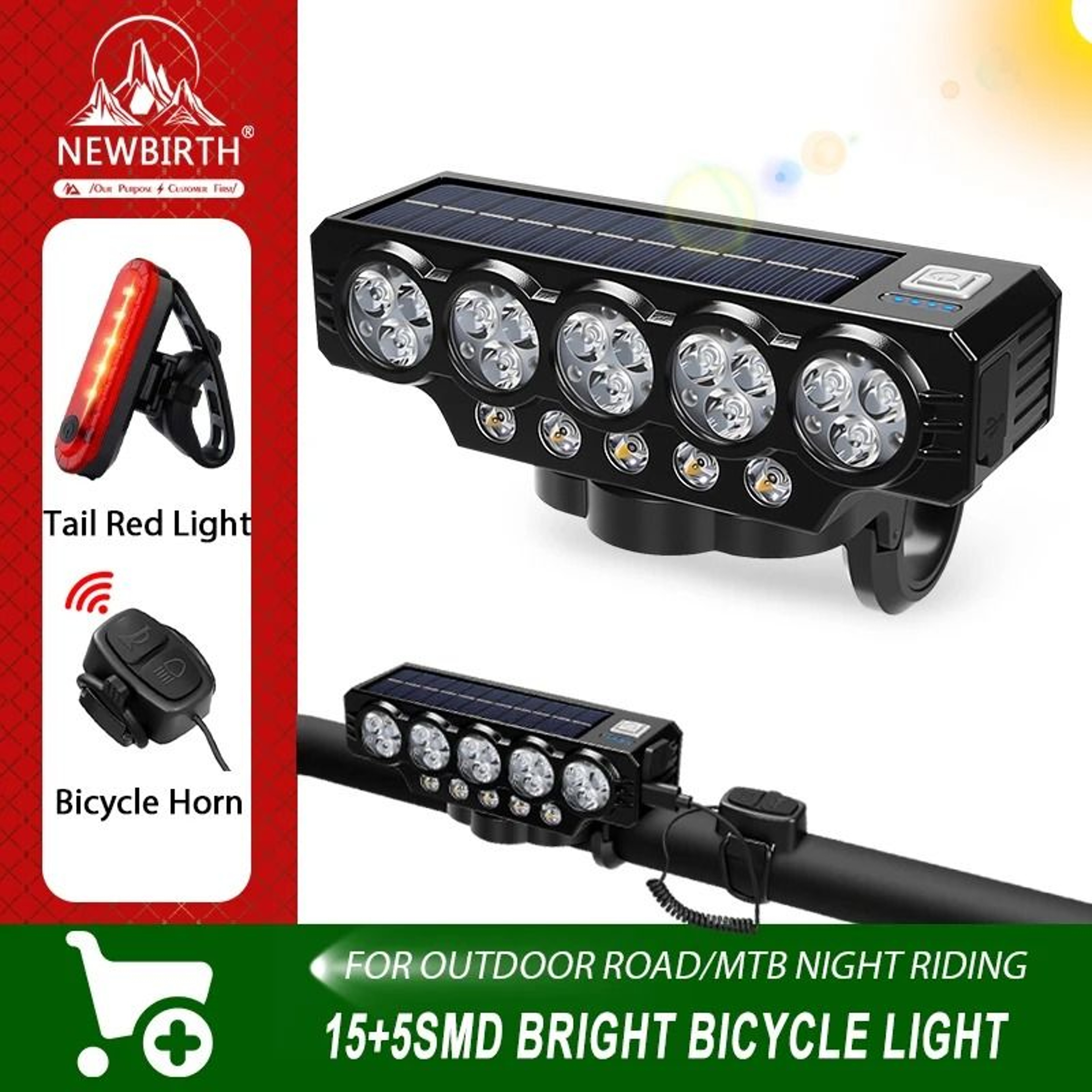 SolarPowered LED Bicycle Headlight With Integrated Electronic Horn 0