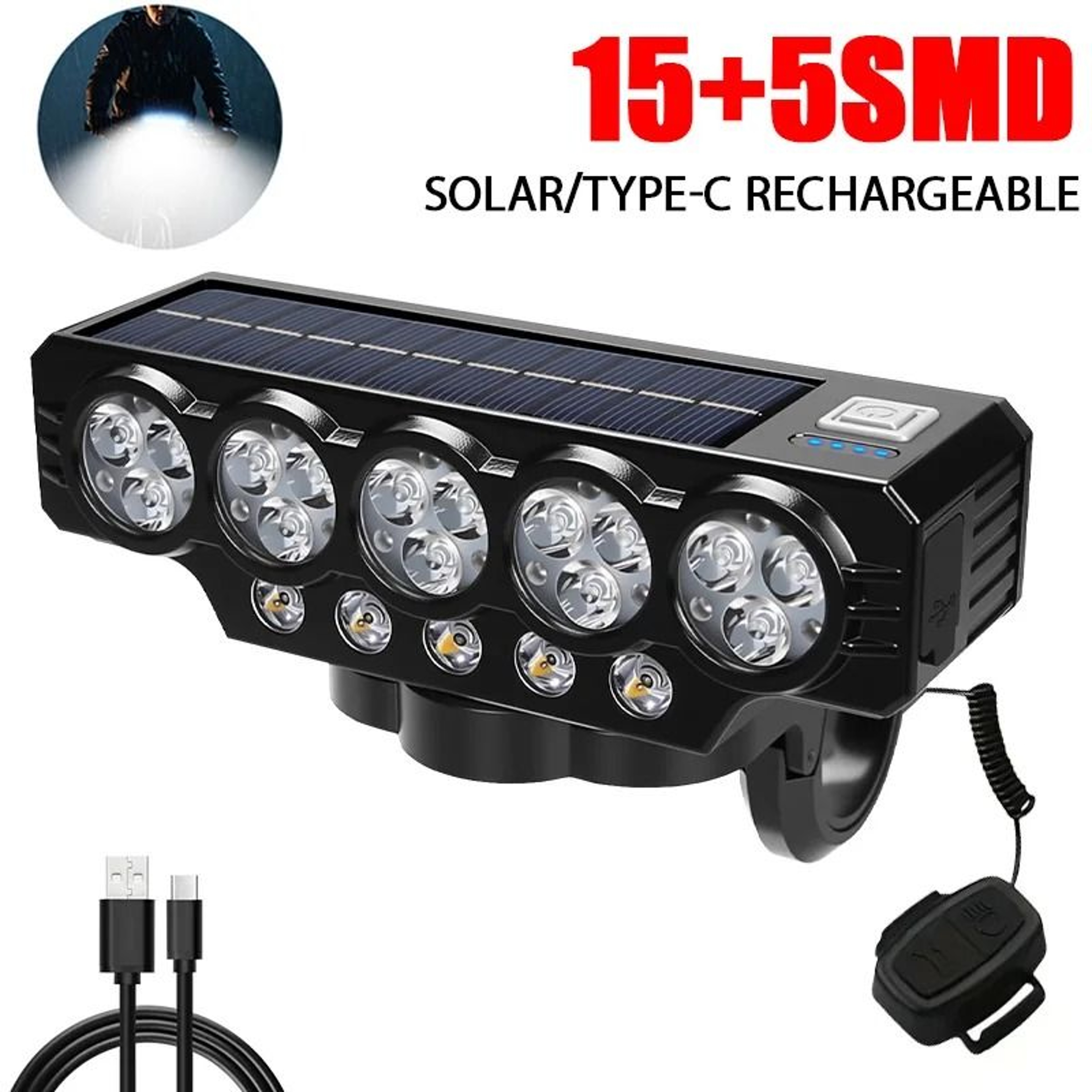 SolarPowered LED Bicycle Headlight With Integrated Electronic Horn 7