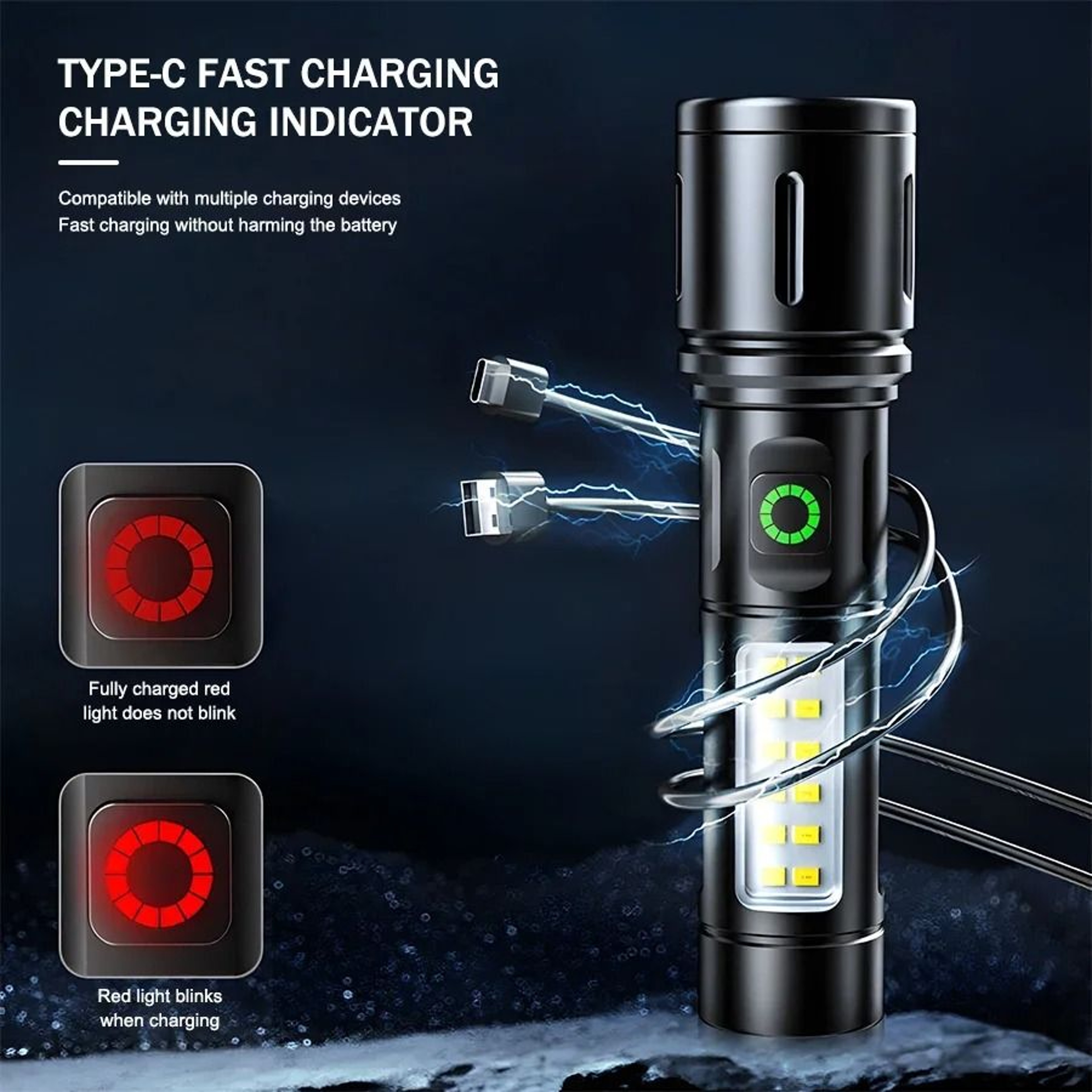 HighPower Telescopic Zoom Rechargeable Handheld Flashlight 2