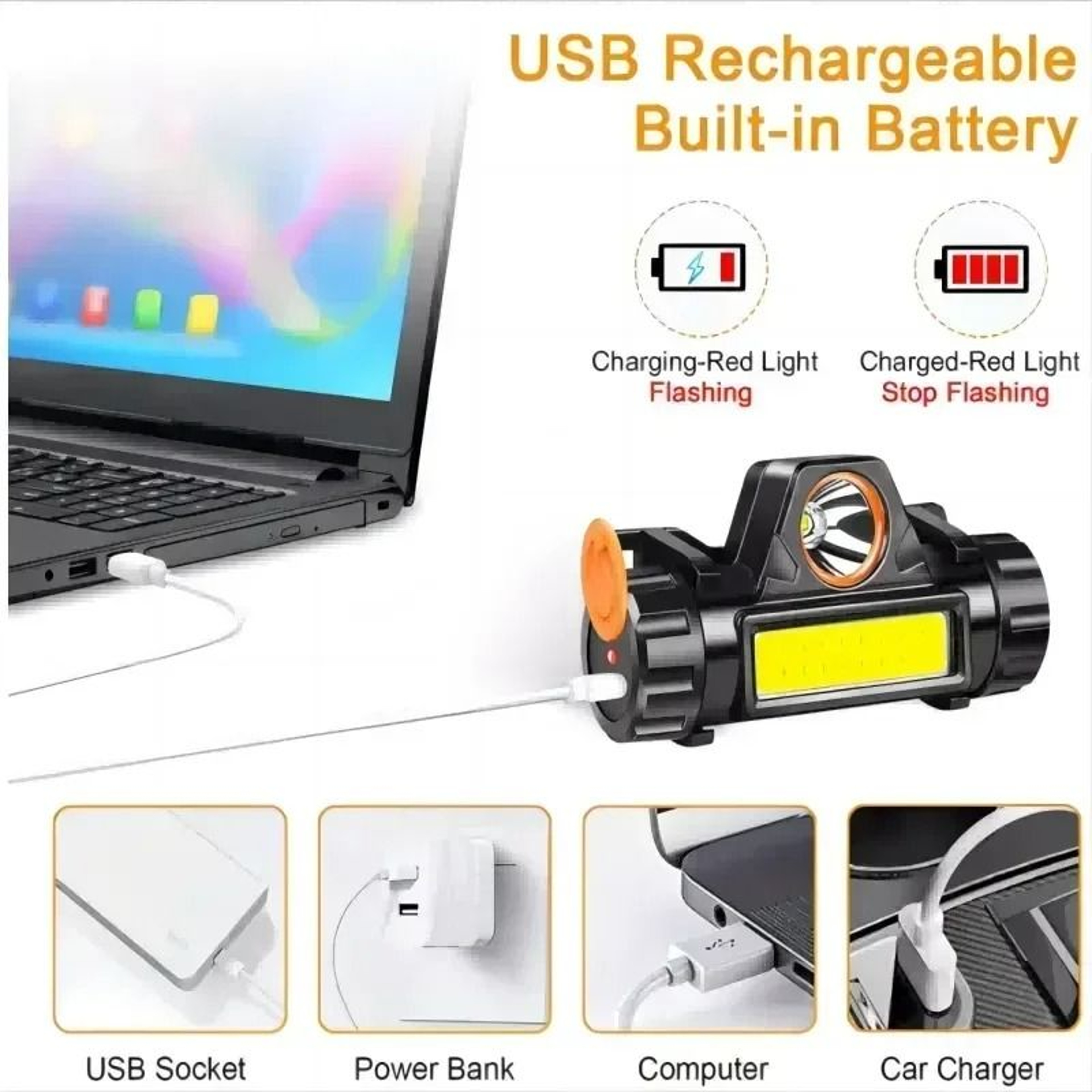MultiFunctional Rechargeable LED COB Headlamp With Detachable Magnetic Flashlight 2