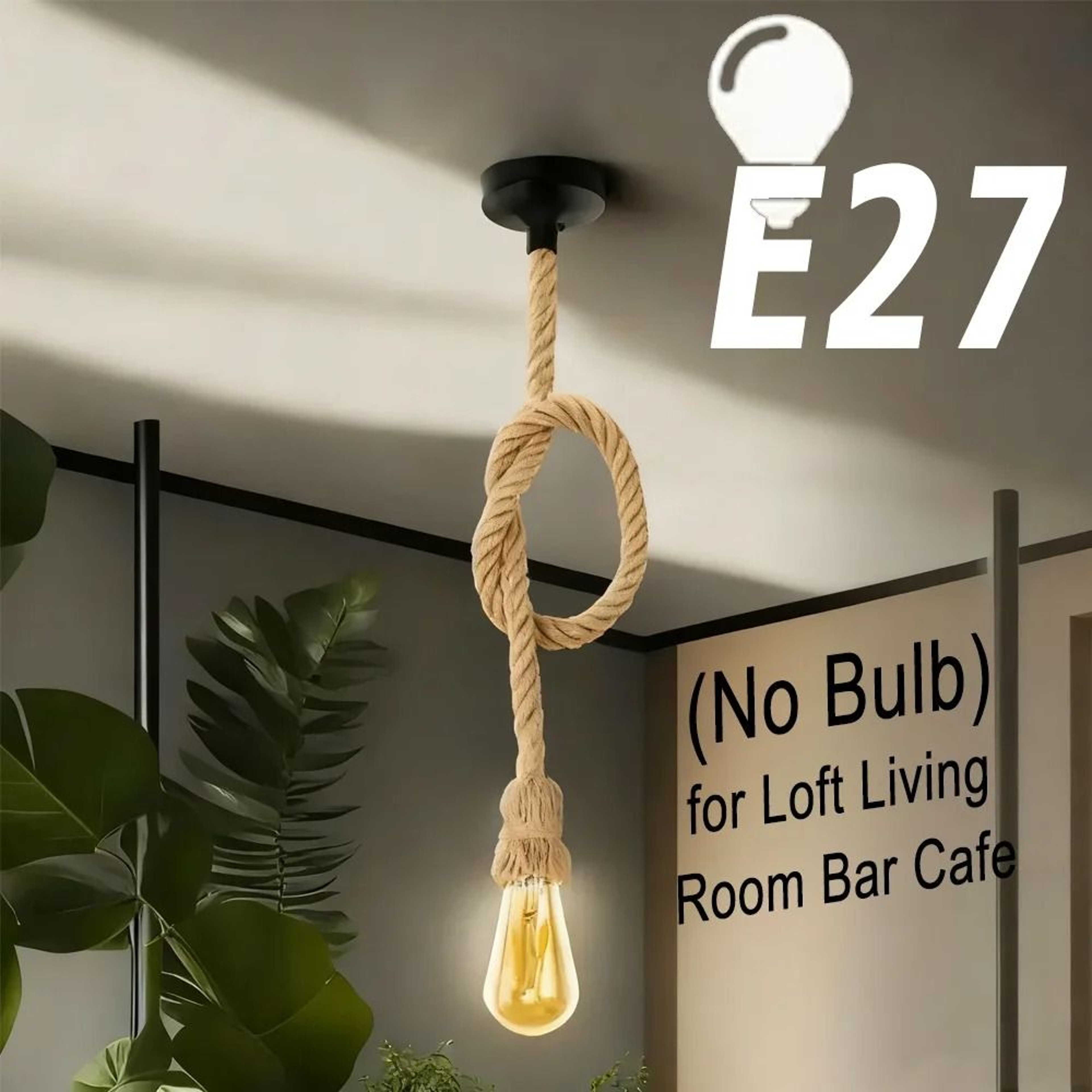 Vintage Industrial Hemp Rope Pendant Light Base 0