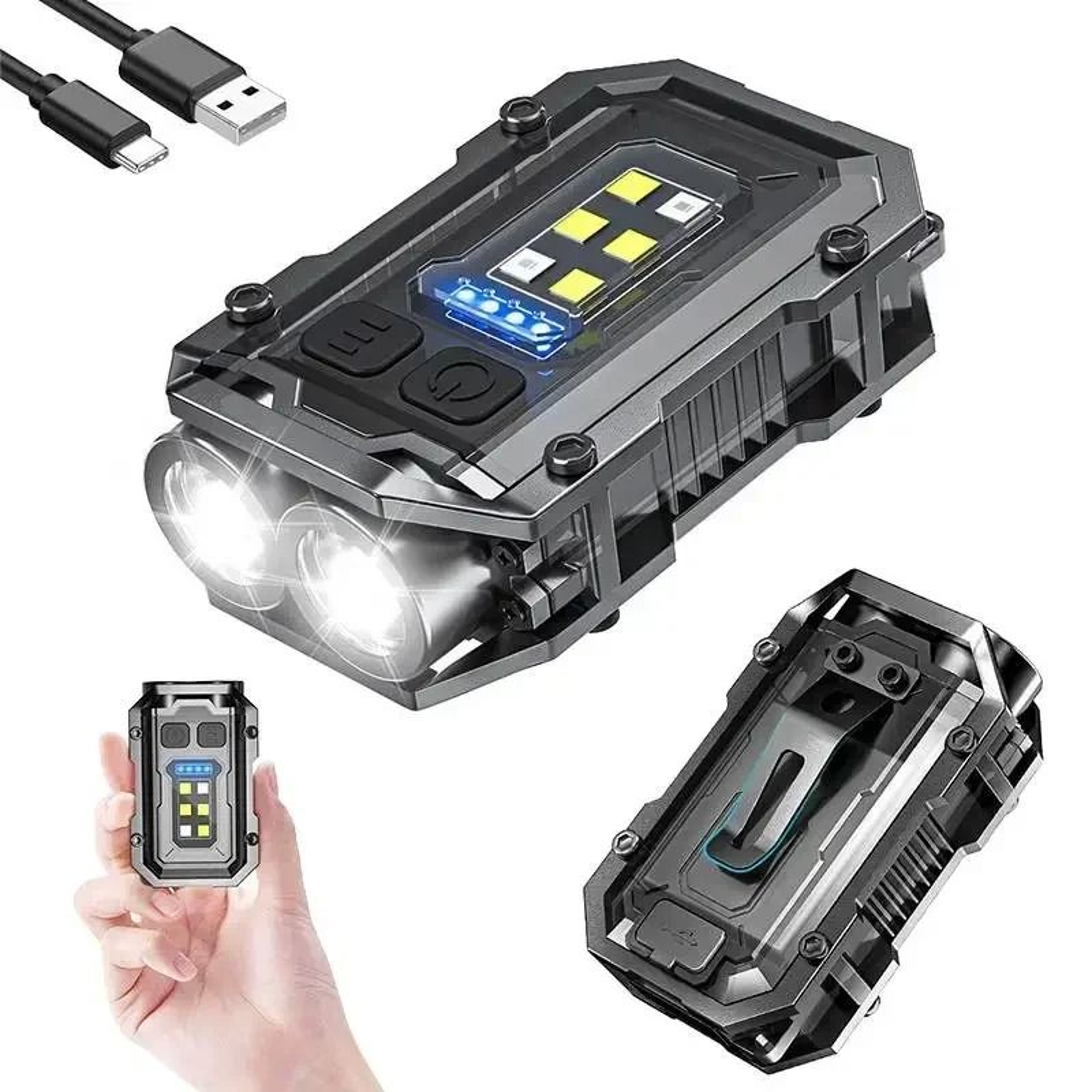Mini COB Keychain ClipOn Rechargeable EDC Torch 9