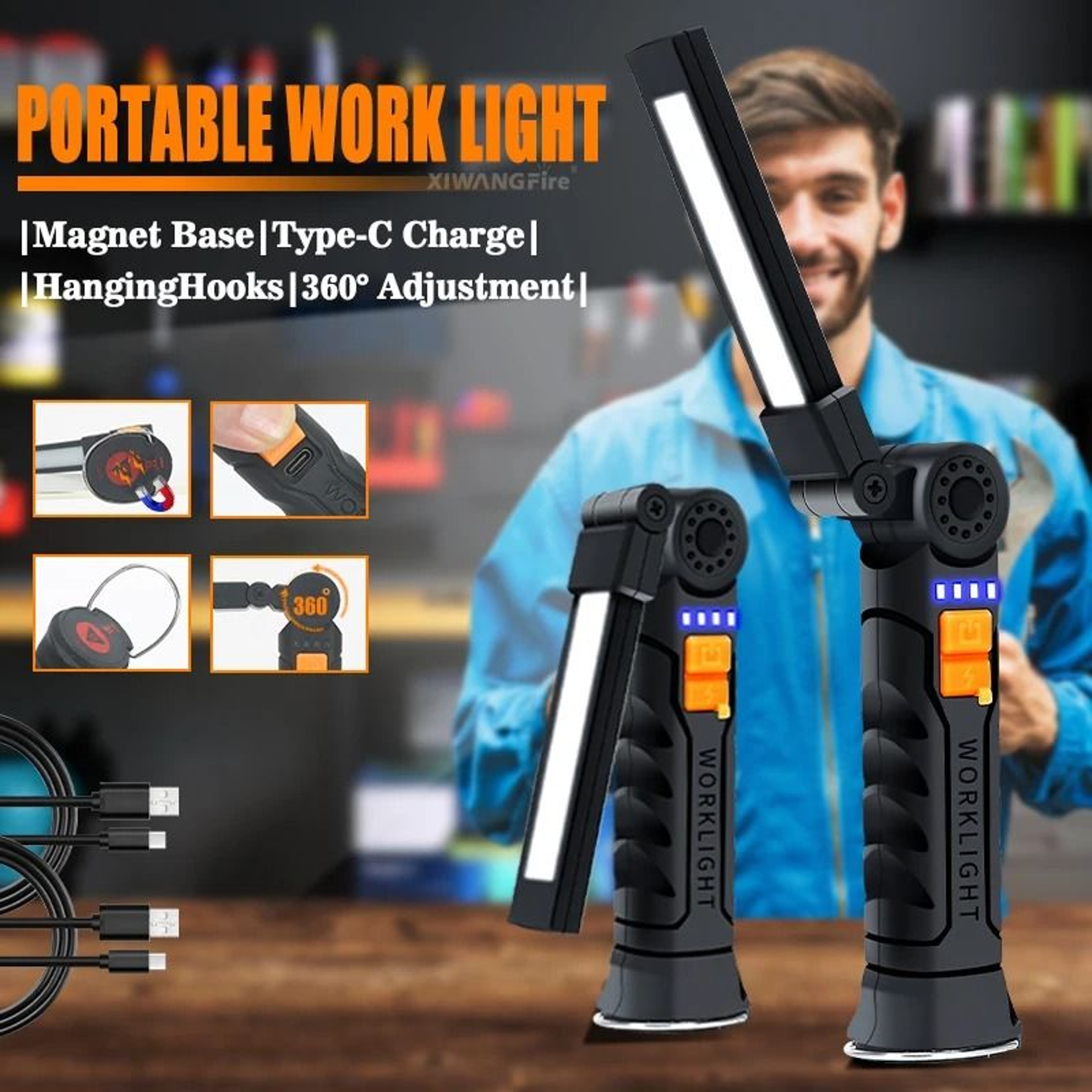 Portable COB LED Rechargeable Magnetic Work Light 0