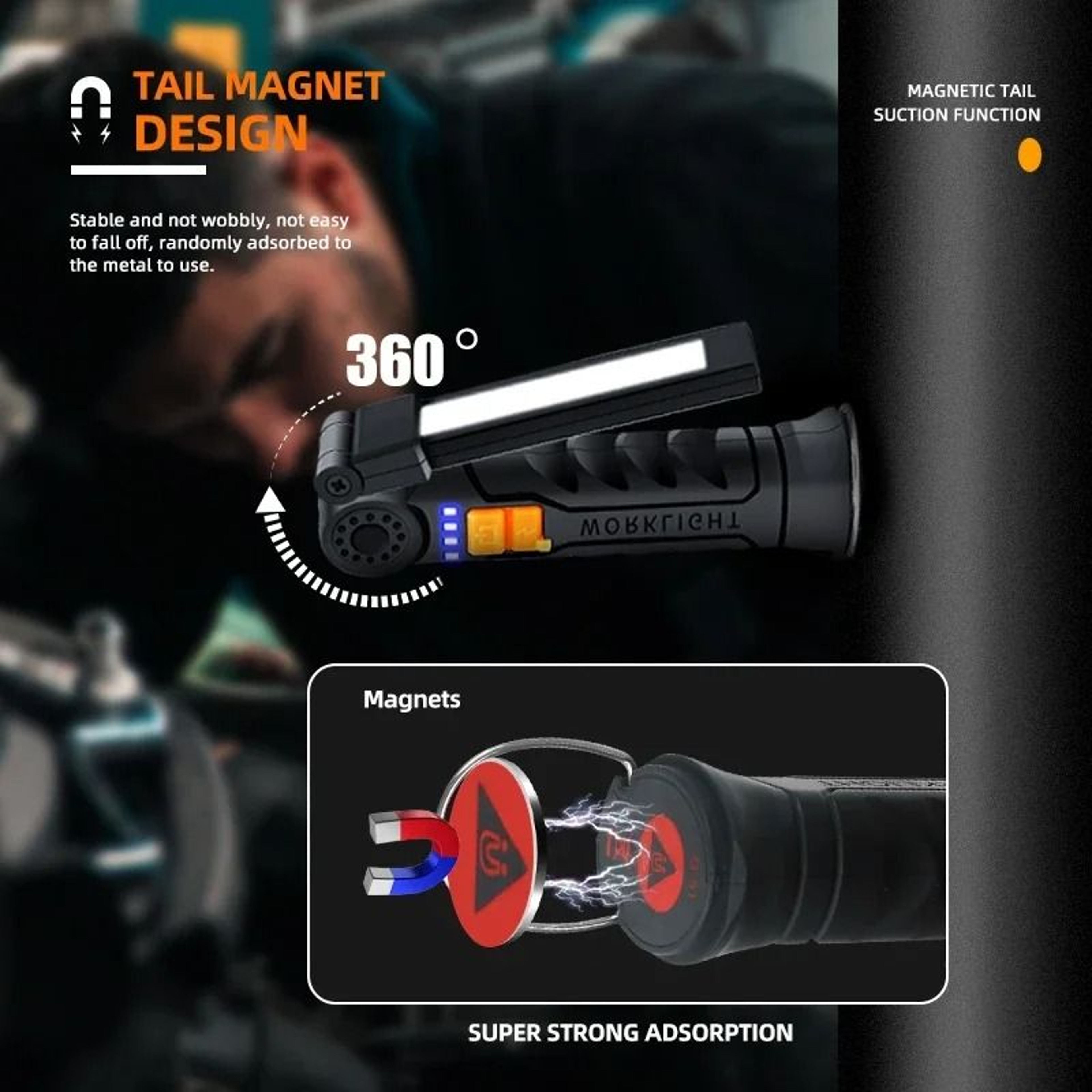 Portable COB LED Rechargeable Magnetic Work Light 2