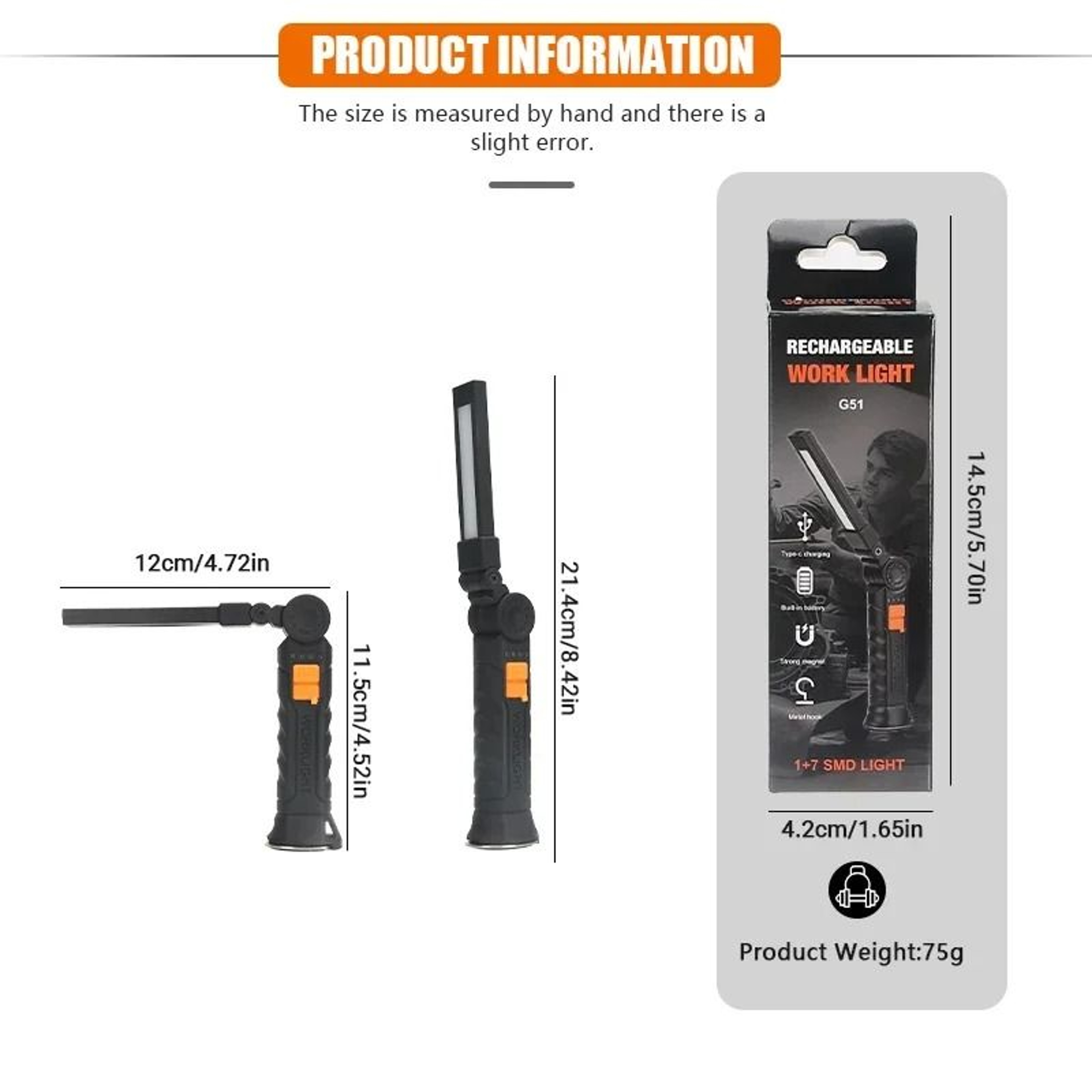 Portable COB LED Rechargeable Magnetic Work Light 5