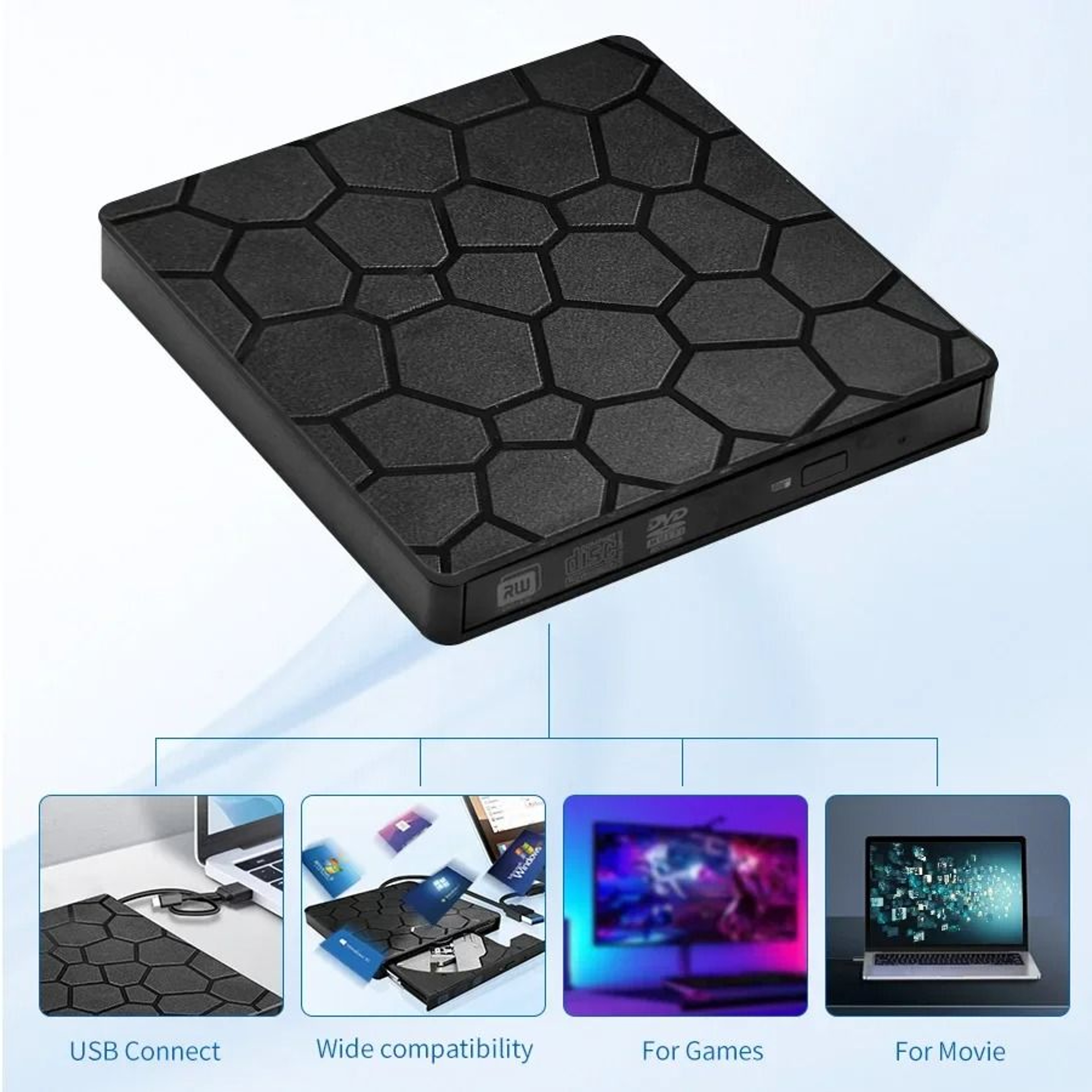 External USB 30 And TypeC 2in1 Slim DVDRW Optical Drive 2