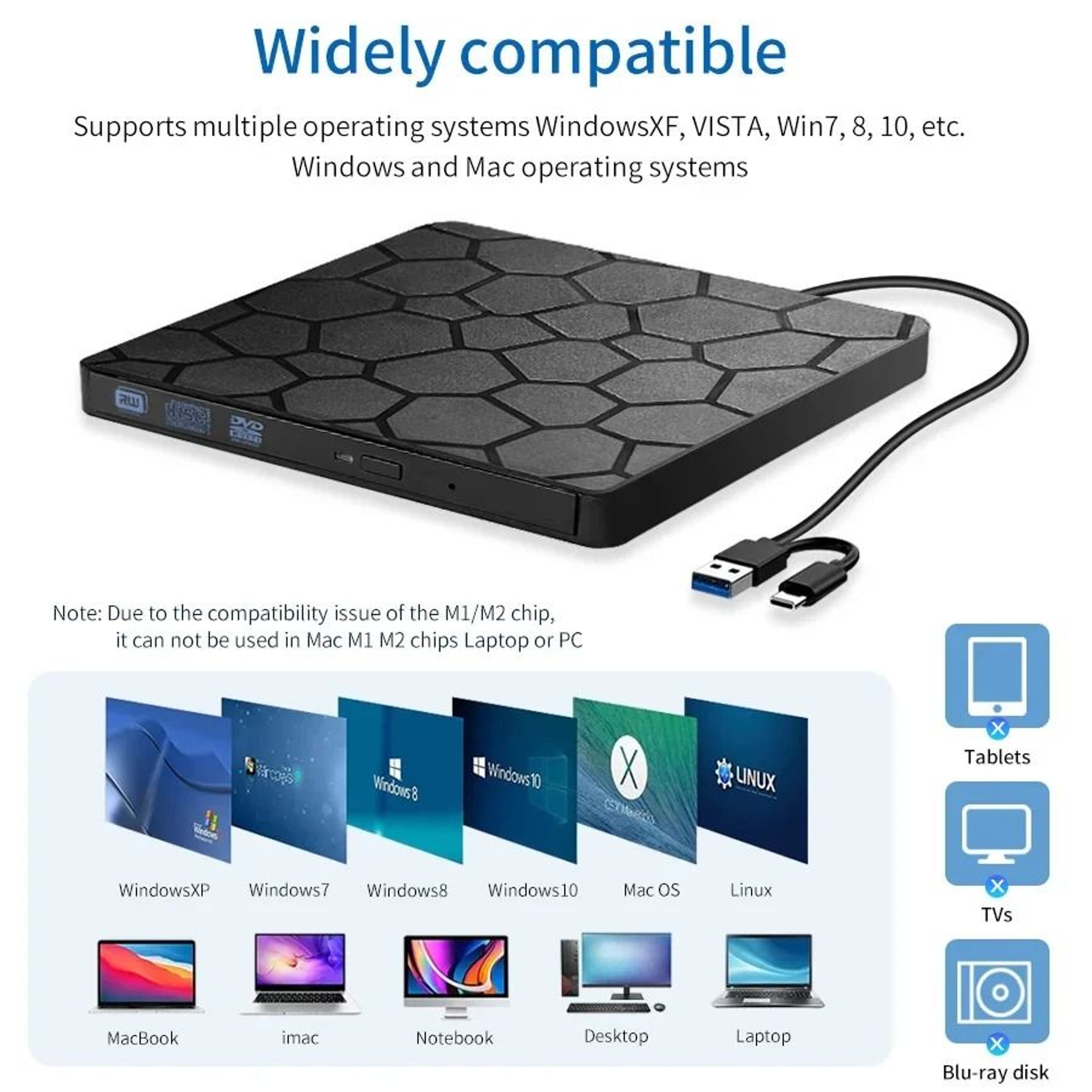 External USB 30 And TypeC 2in1 Slim DVDRW Optical Drive 4