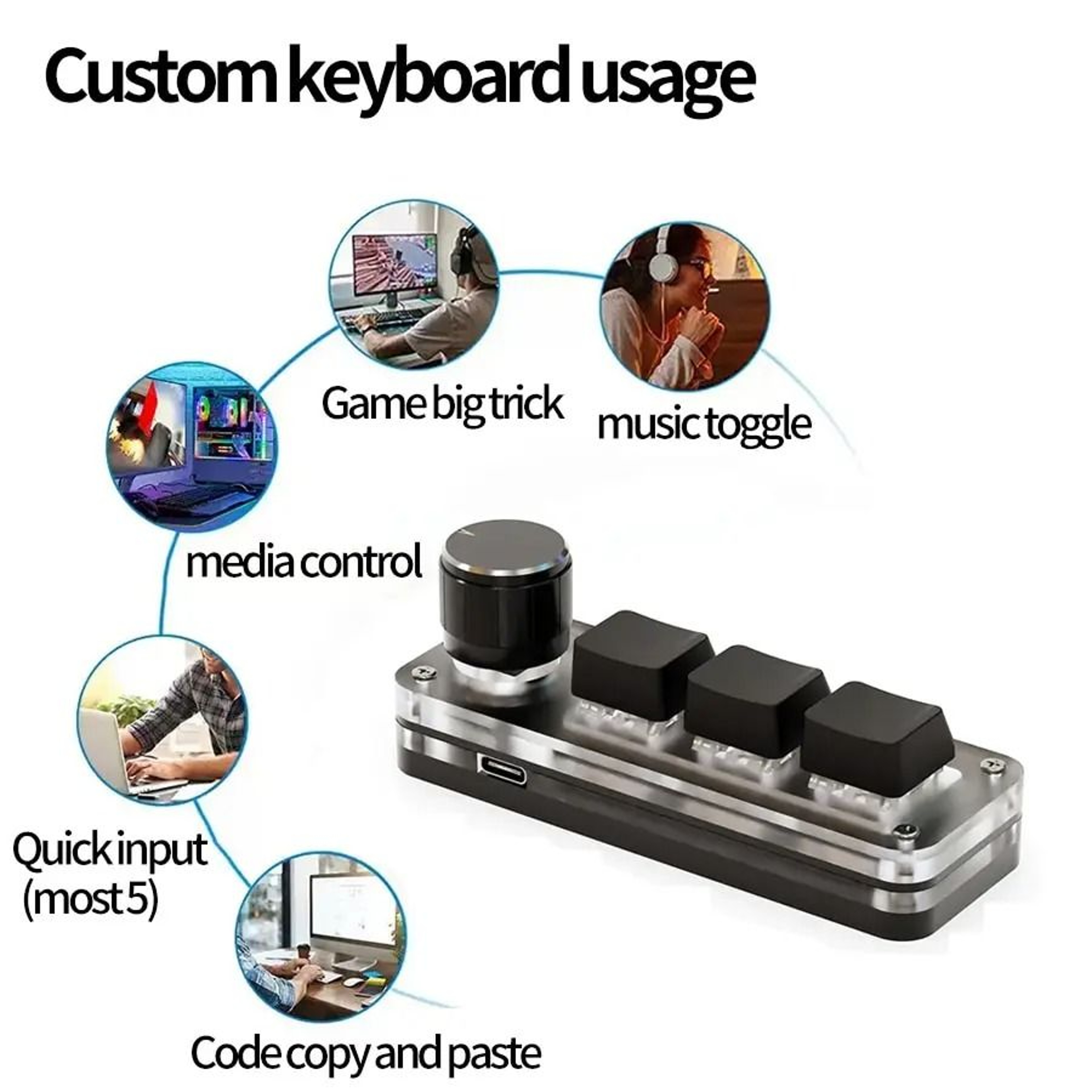 Custom 3Key Programmable Mechanical Macropad With Precision Knob 2