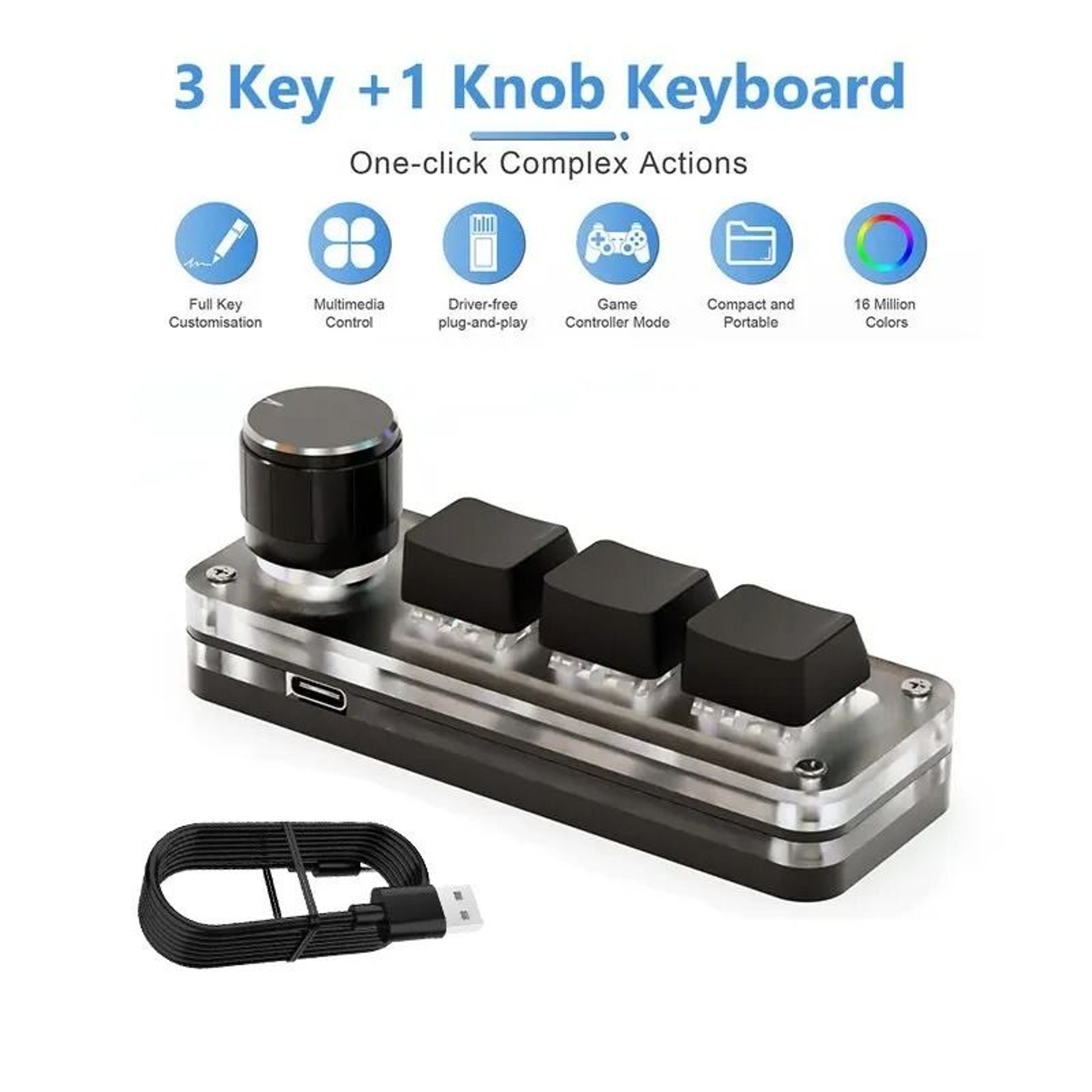 Custom 3Key Programmable Mechanical Macropad With Precision Knob 6