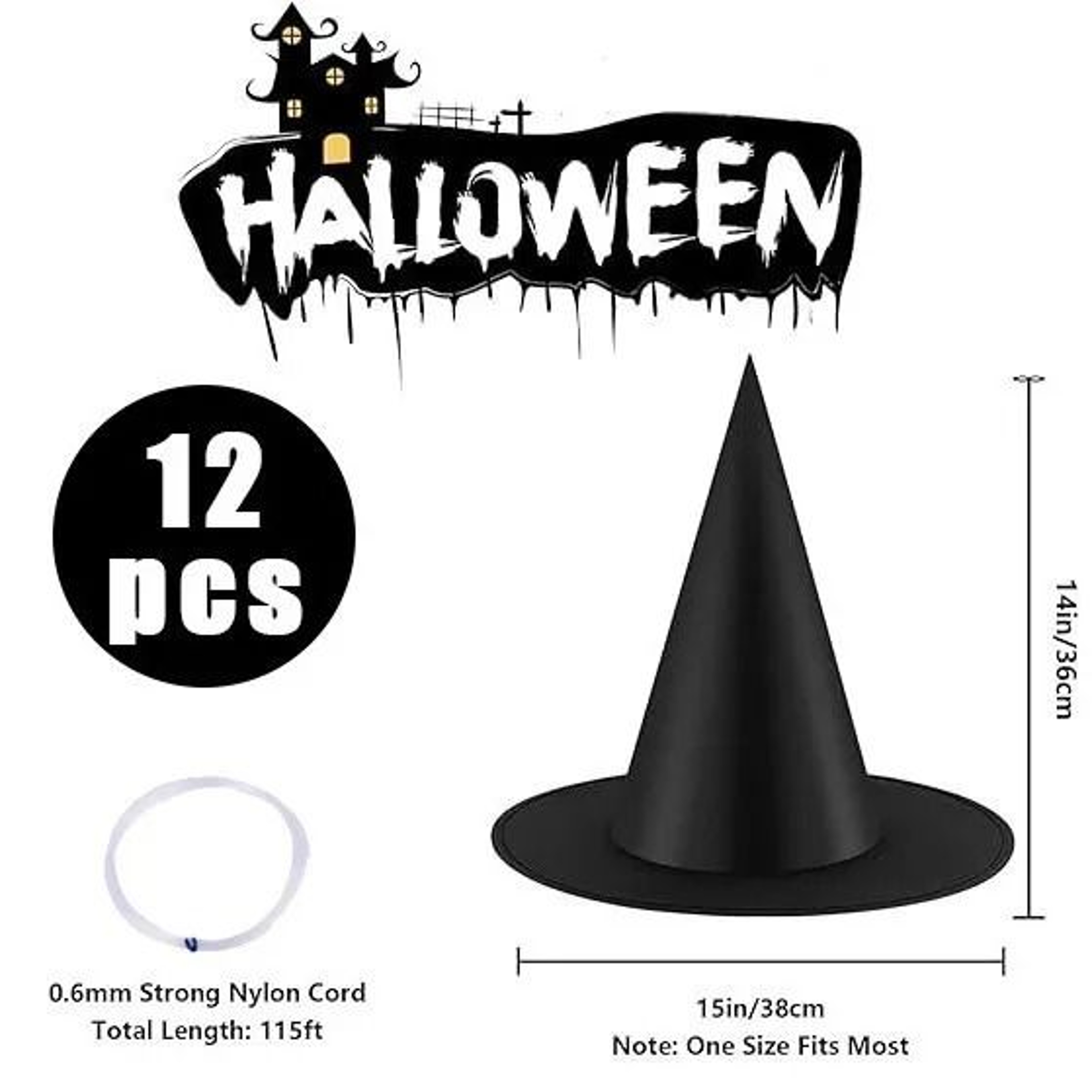 Universal Collapsible Hanging Halloween Witch And Wizard Hat Decor Set 6