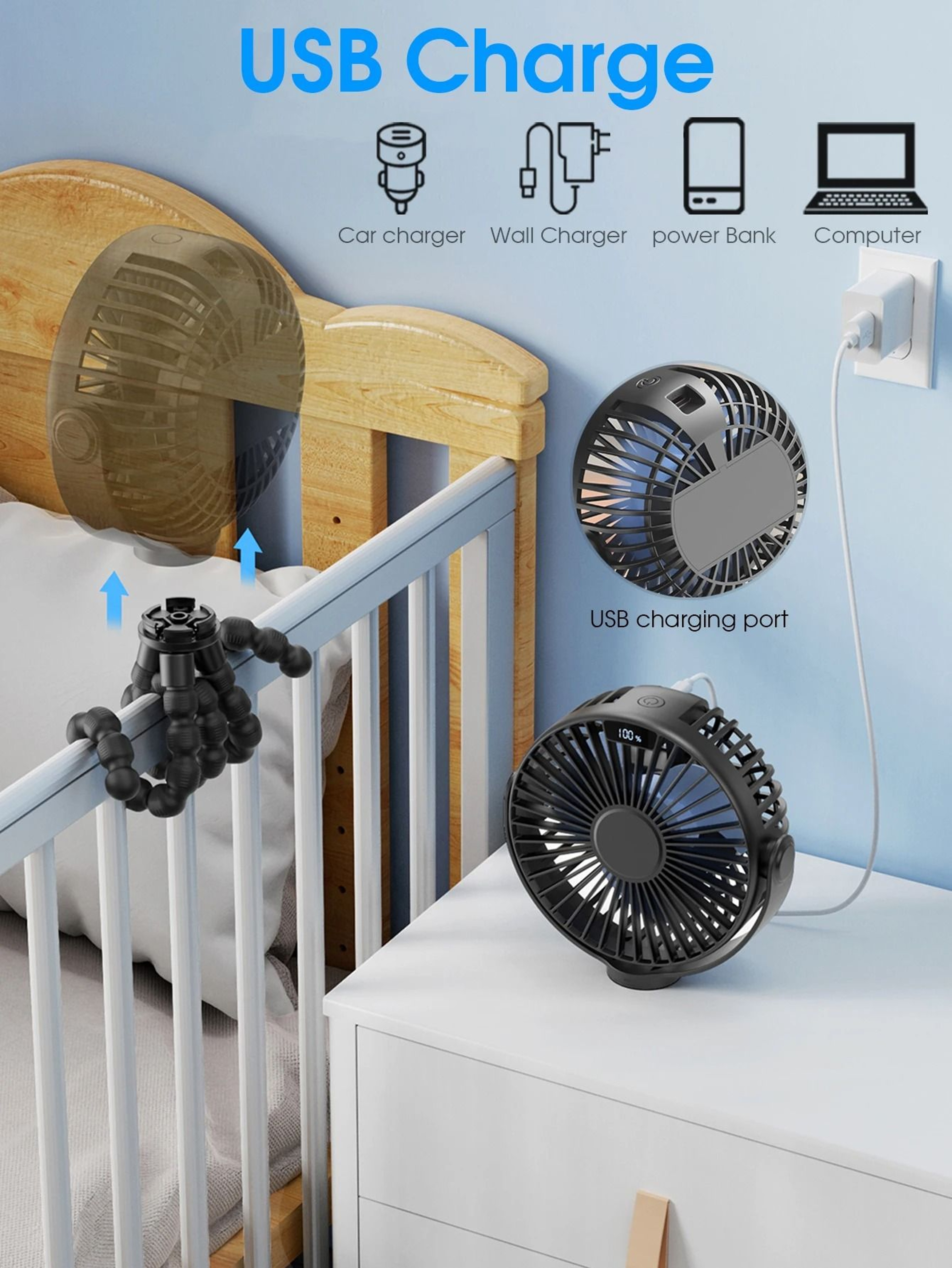 HighVelocity USB Desktop Quiet Fan With LED Digital Display 4