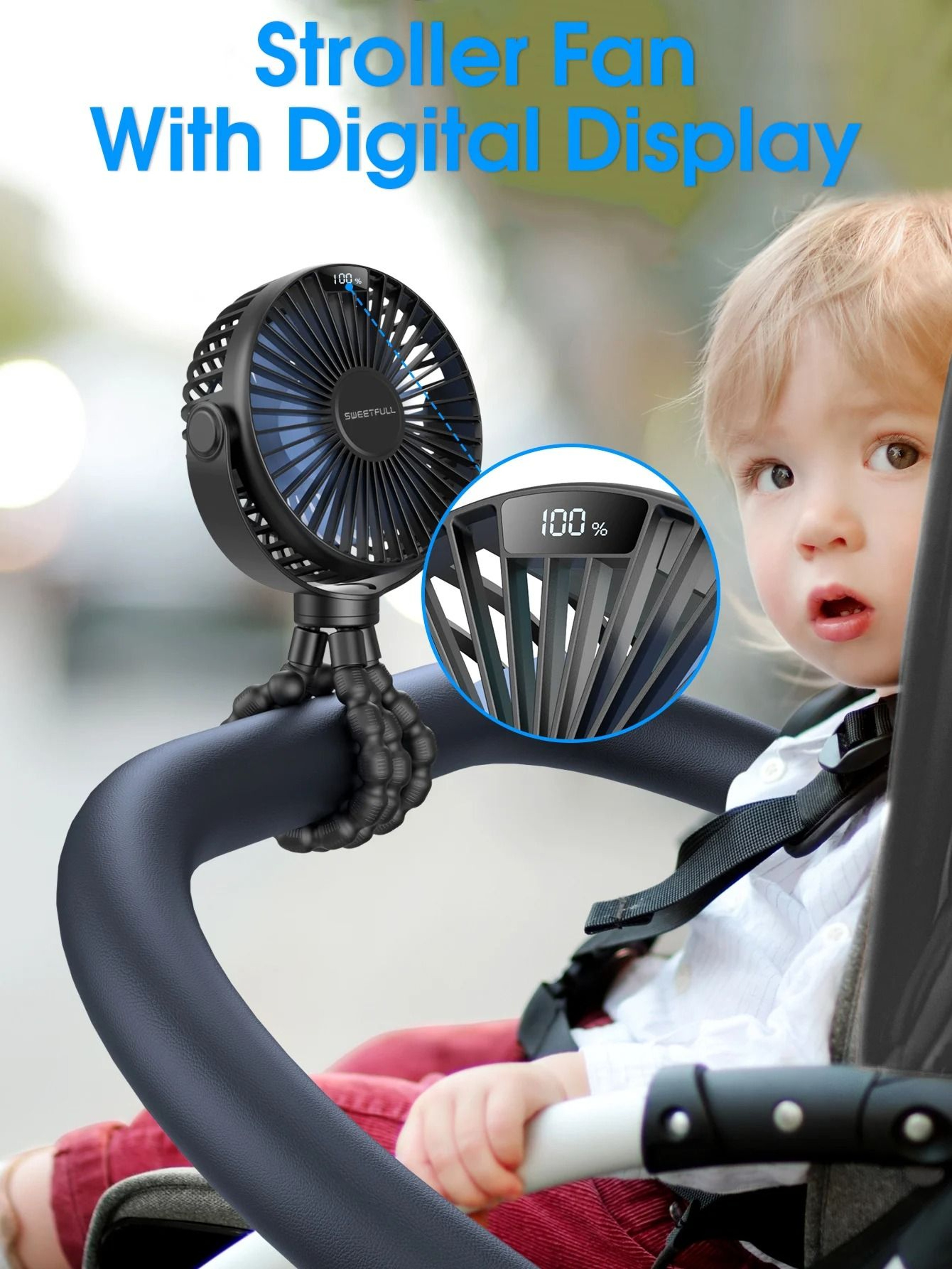 HighVelocity USB Desktop Quiet Fan With LED Digital Display 5