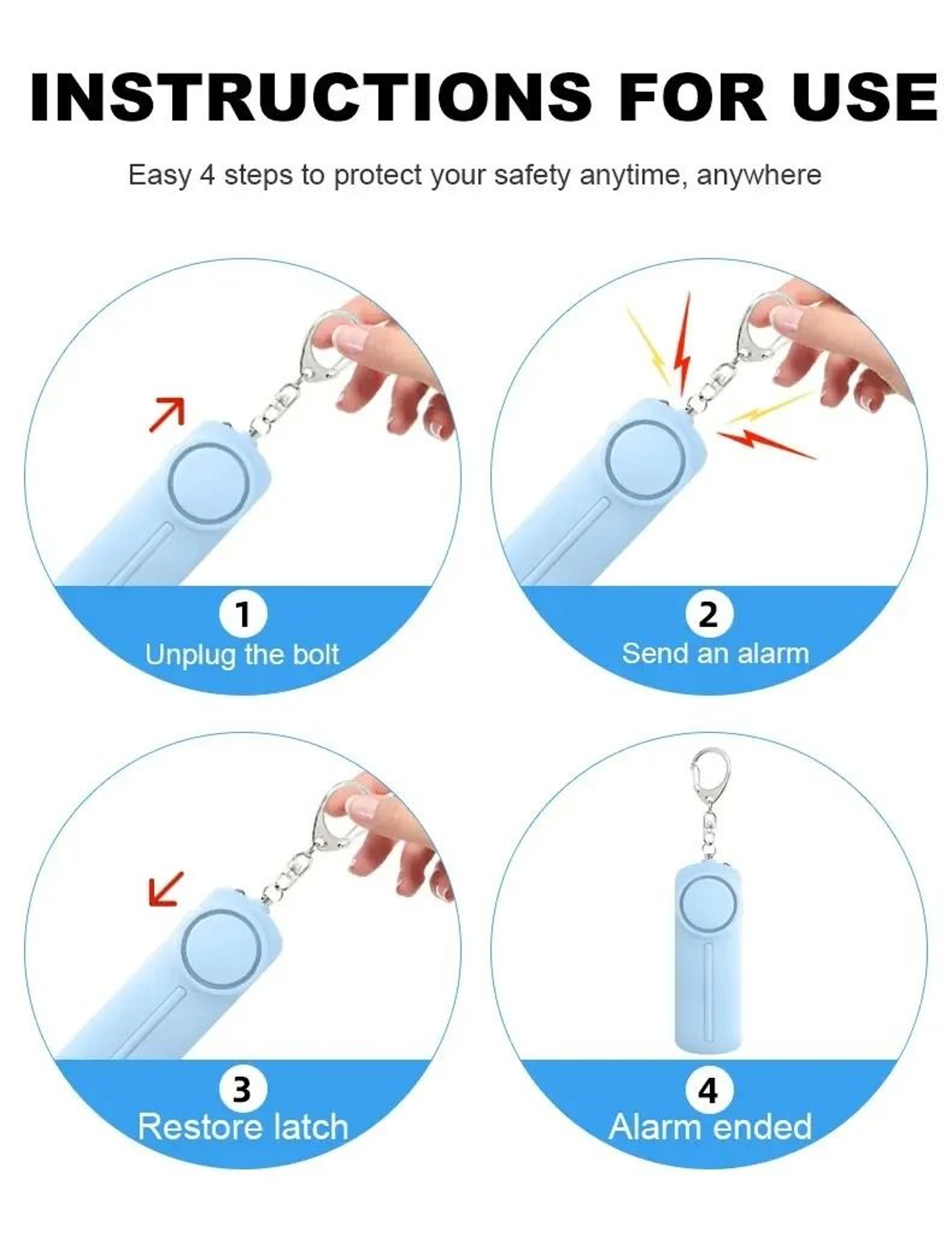 WSDCAM 130dB Personal Security Emergency Safety Alarm Keychain 4