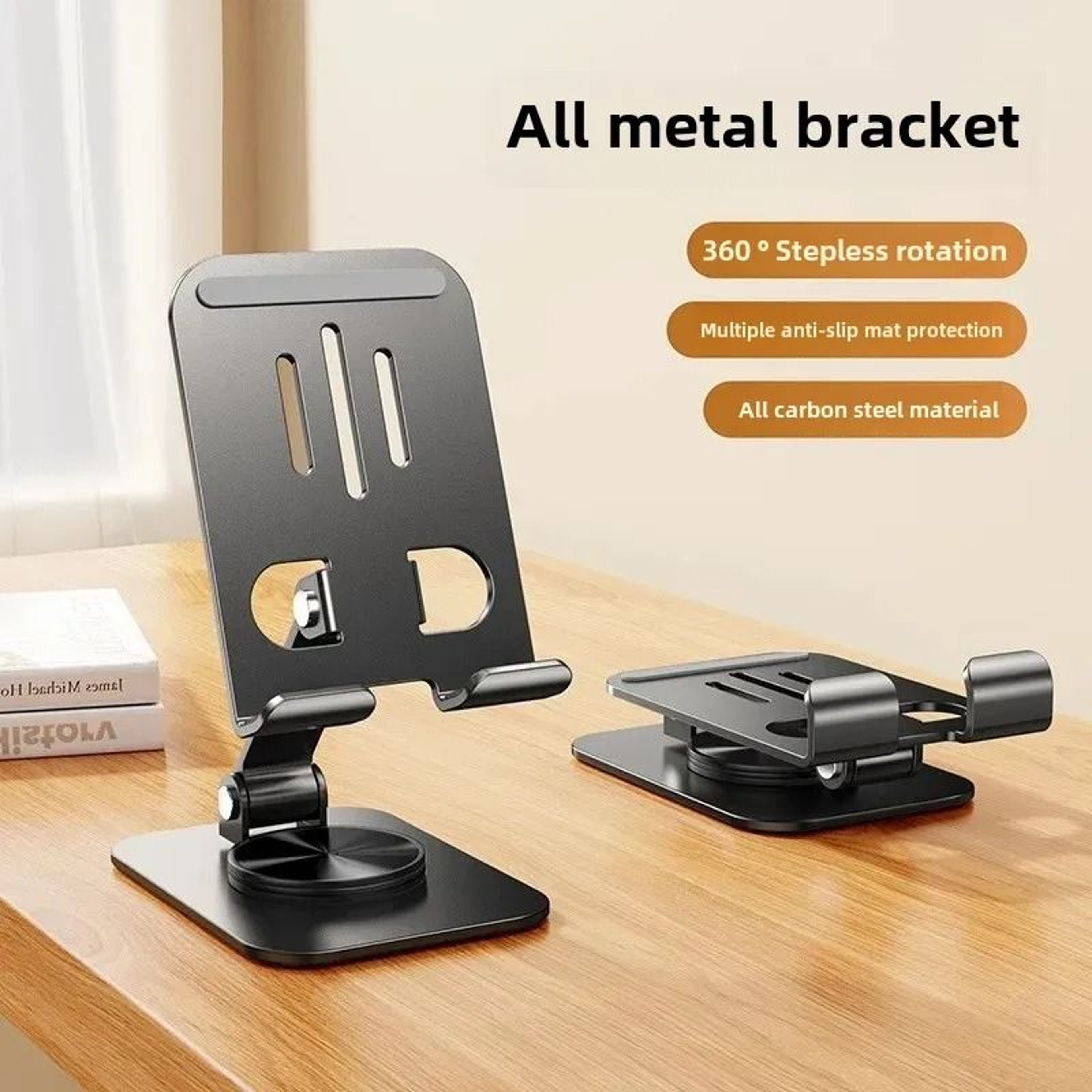 360 Rotational Carbon Steel Foldable Desk Phone Stand 8