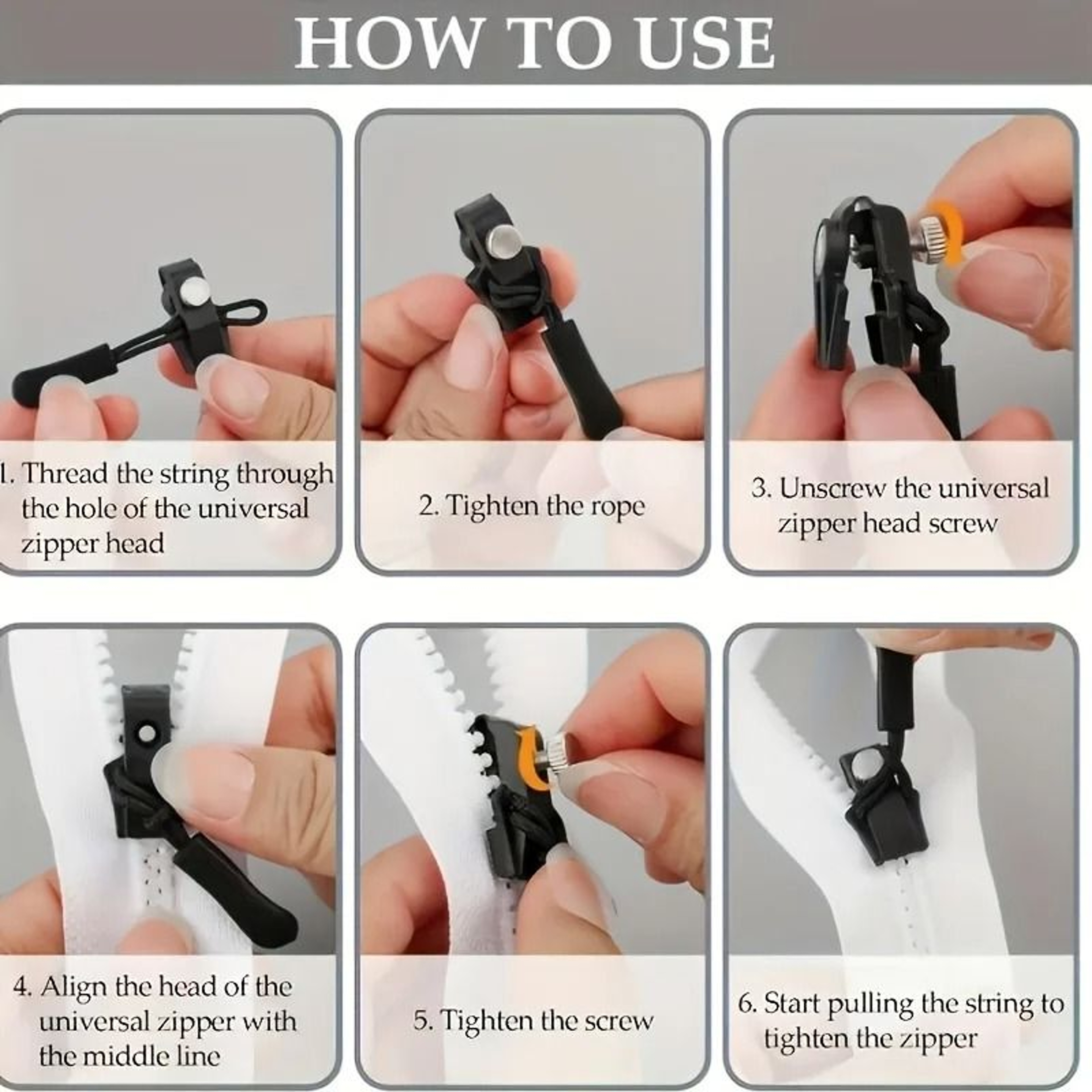 6Piece QuickRelease Zipper Pull Replacement Slider Kit 4