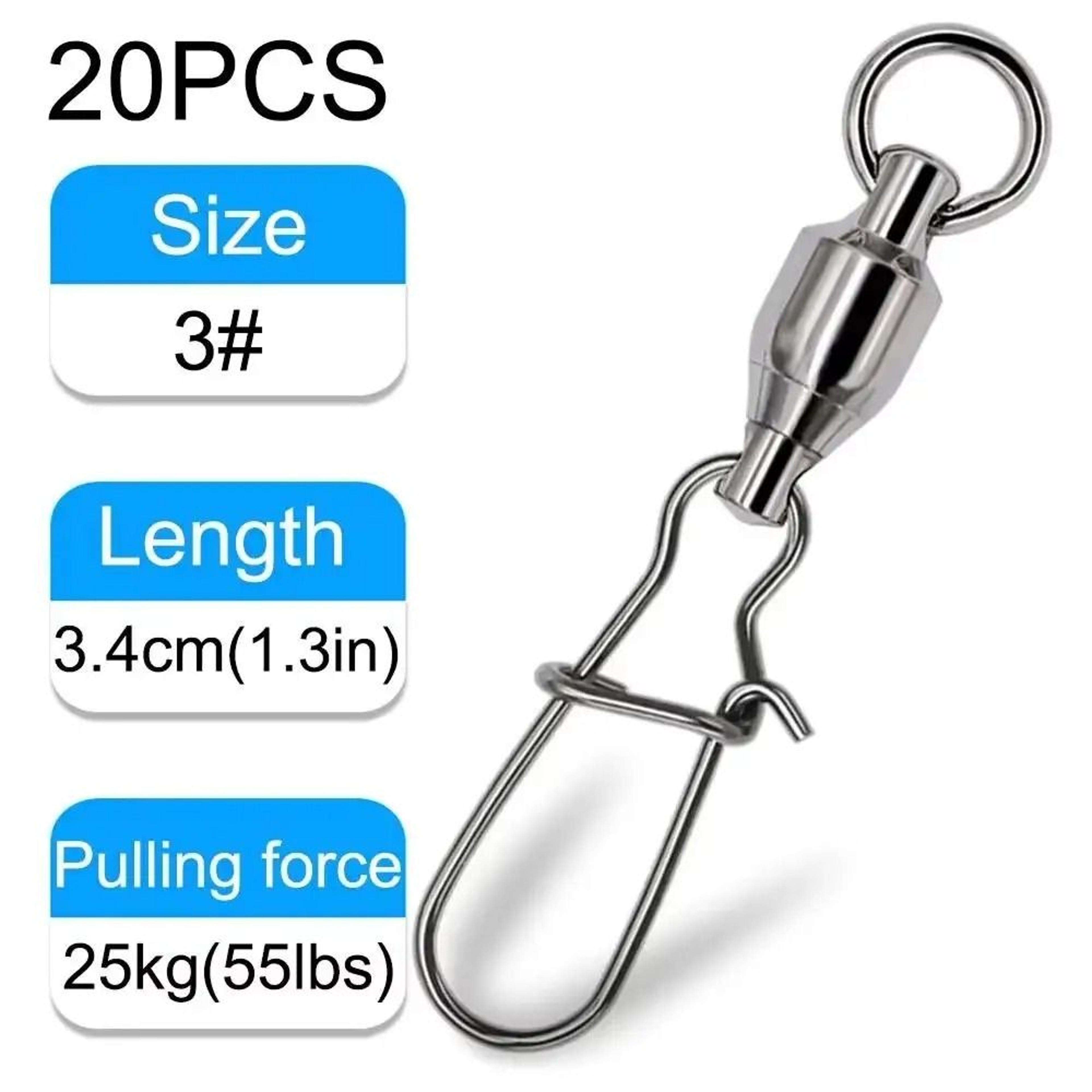 20Piece HeavyDuty Ball Bearing Swivel With Cross Lock Snap Connectors 7