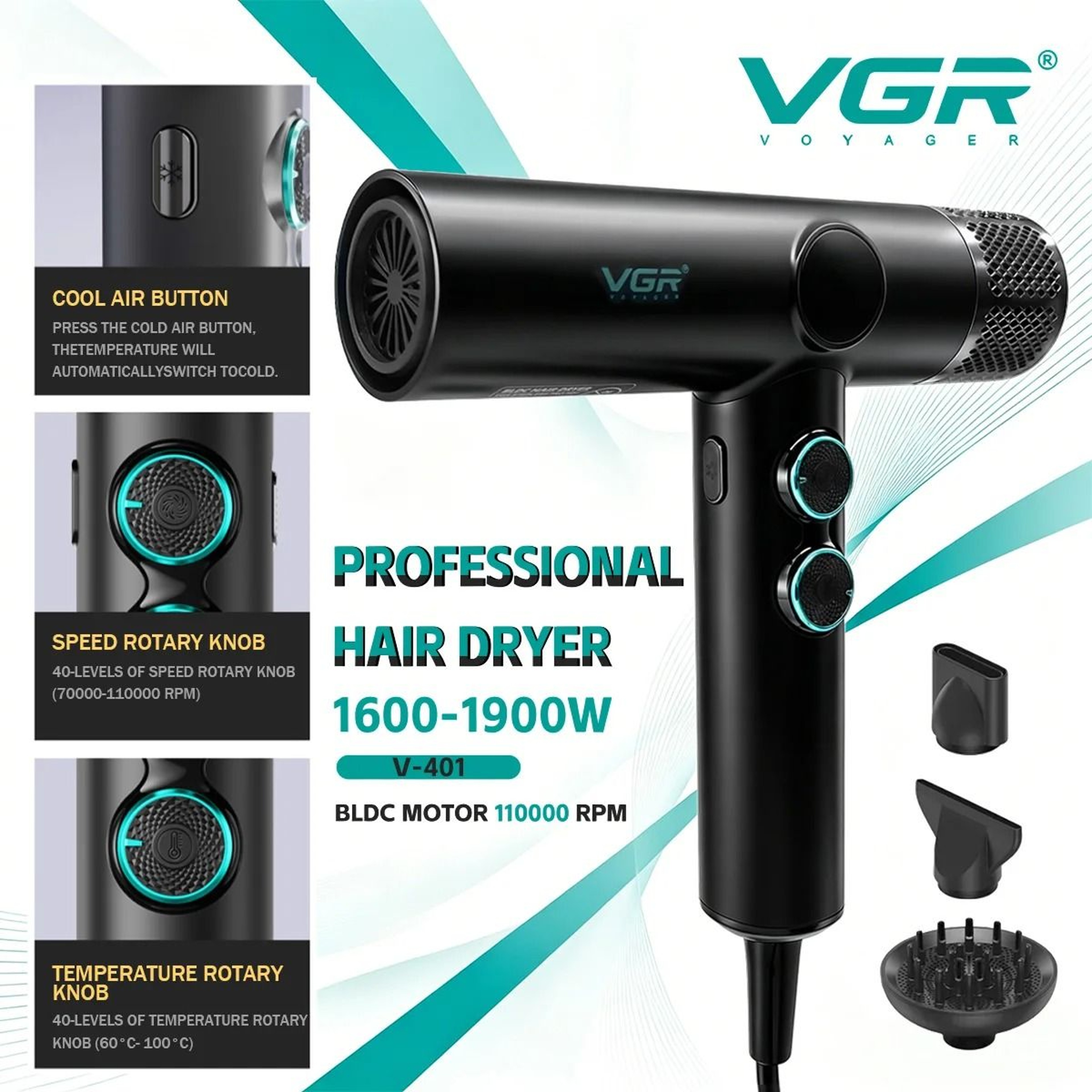 Professional 110000 RPM Brushless BLDC Motor Barber Hair Dryer Model V401 0