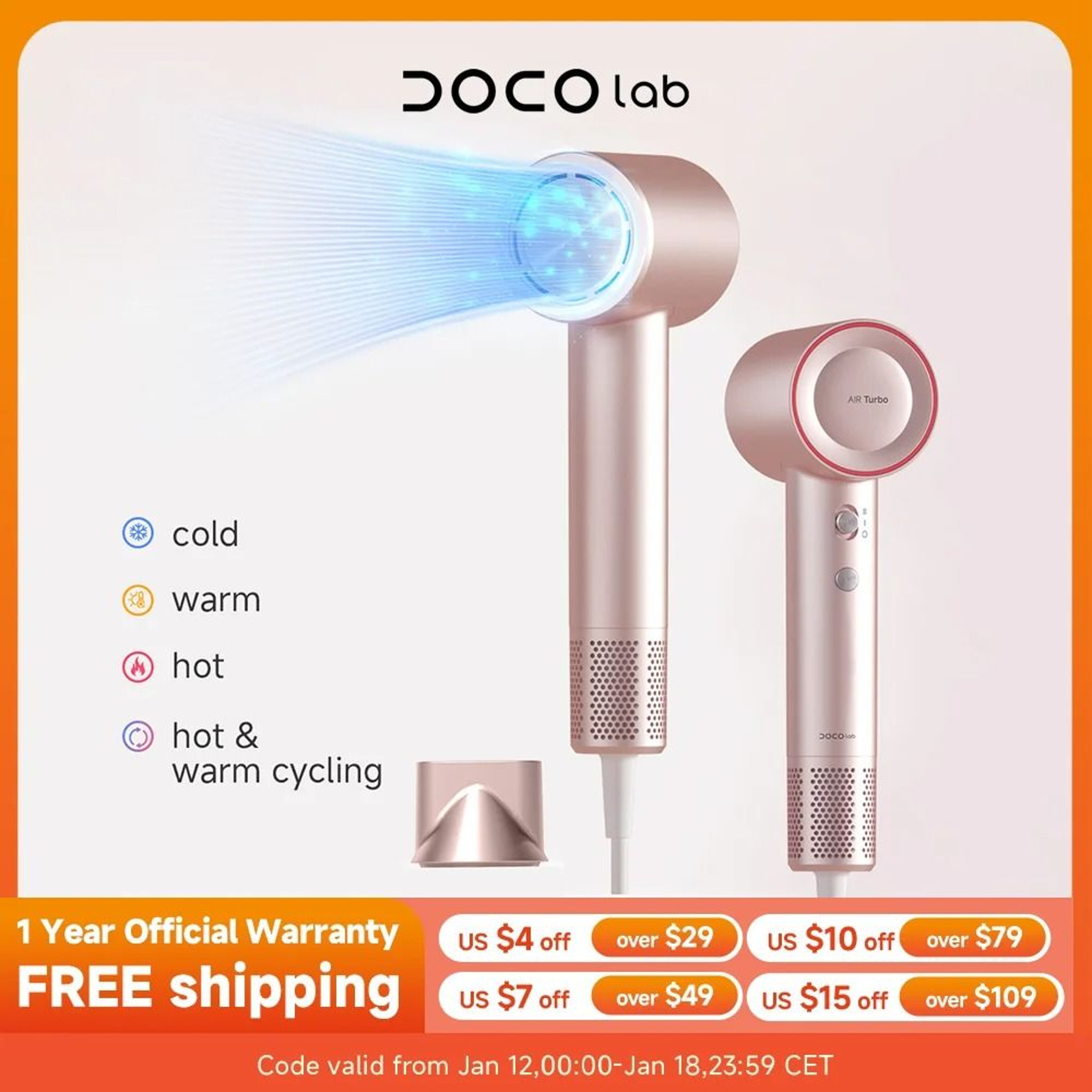 DOCOLAB Professional 1600W HighSpeed Negative Ion Hair Dryer 0