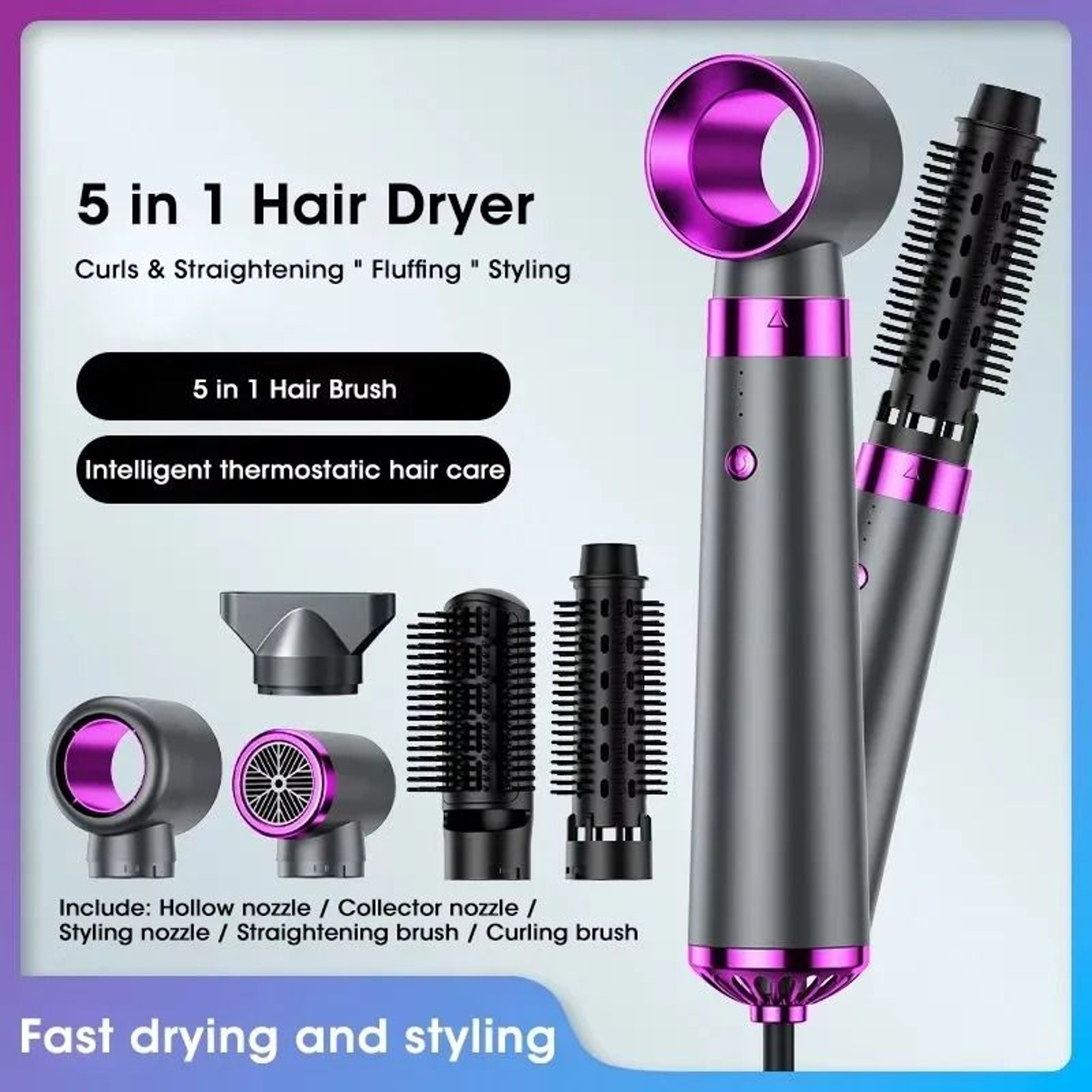 5in1 Multifunction Hair Dryer  Hot Air Styling Comb Kit 0