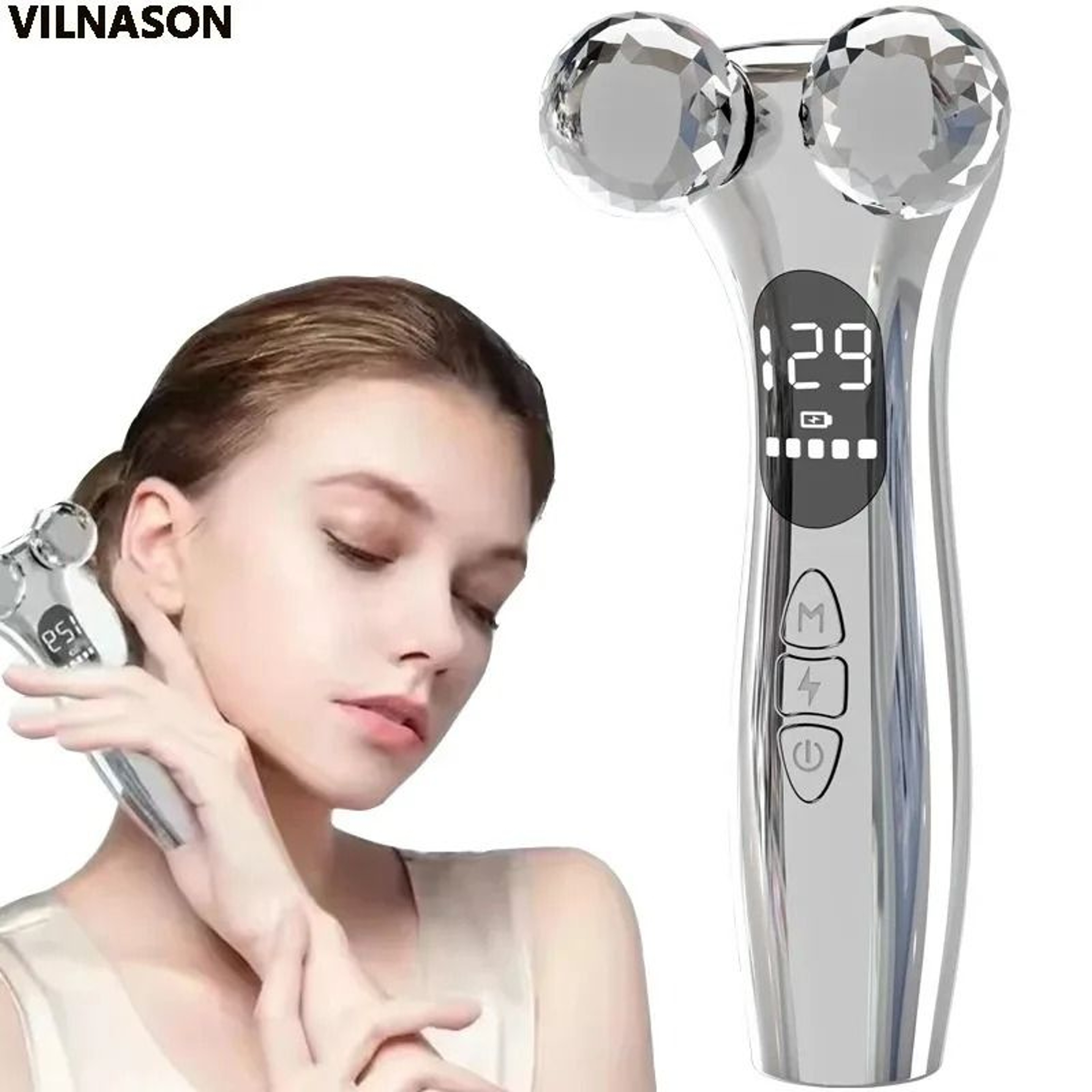 Electric Facial Microcurrent Roller Massager With LED Display 0