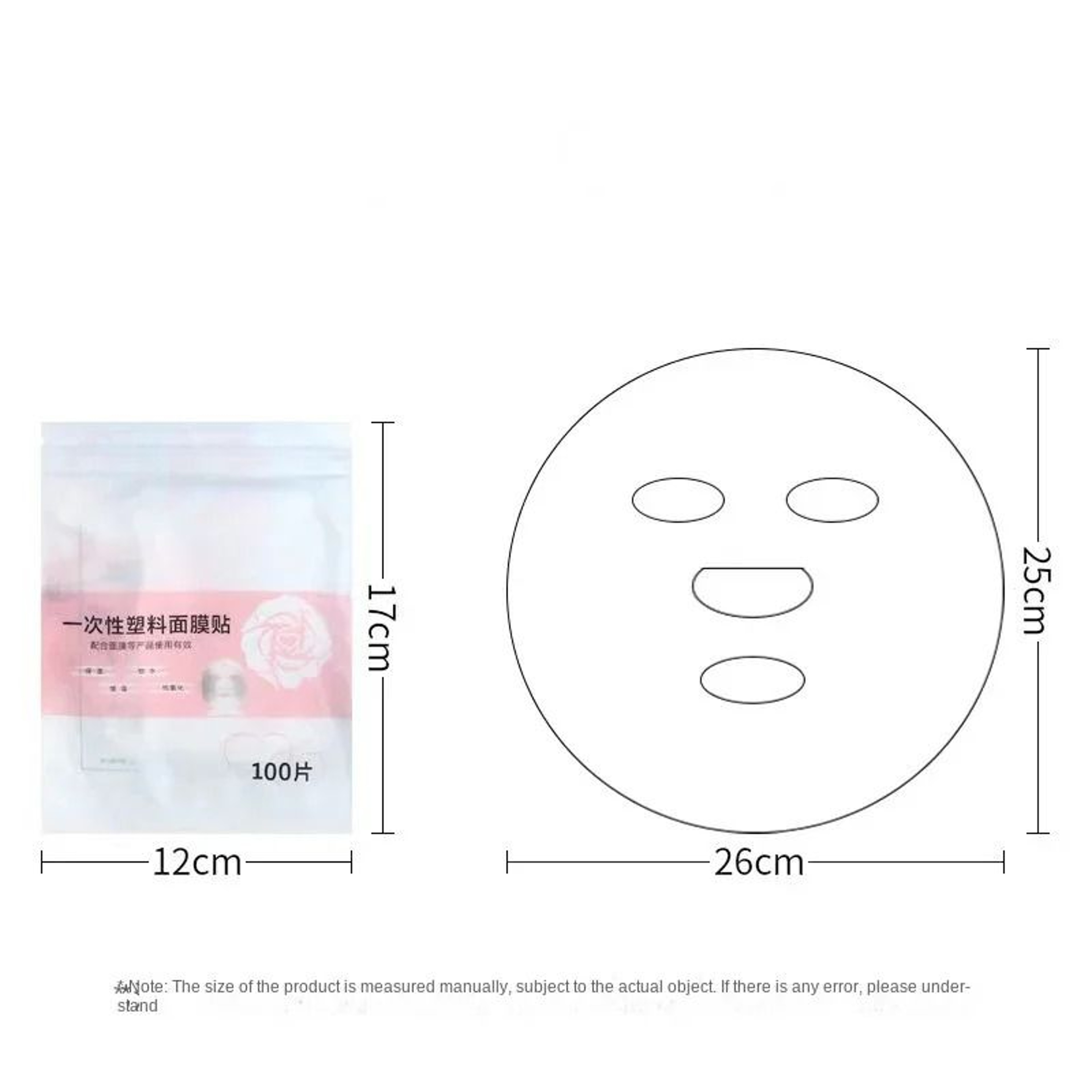 100Piece Disposable Facial  Neck Transparent PE Plastic Wrap Sheet Set 5