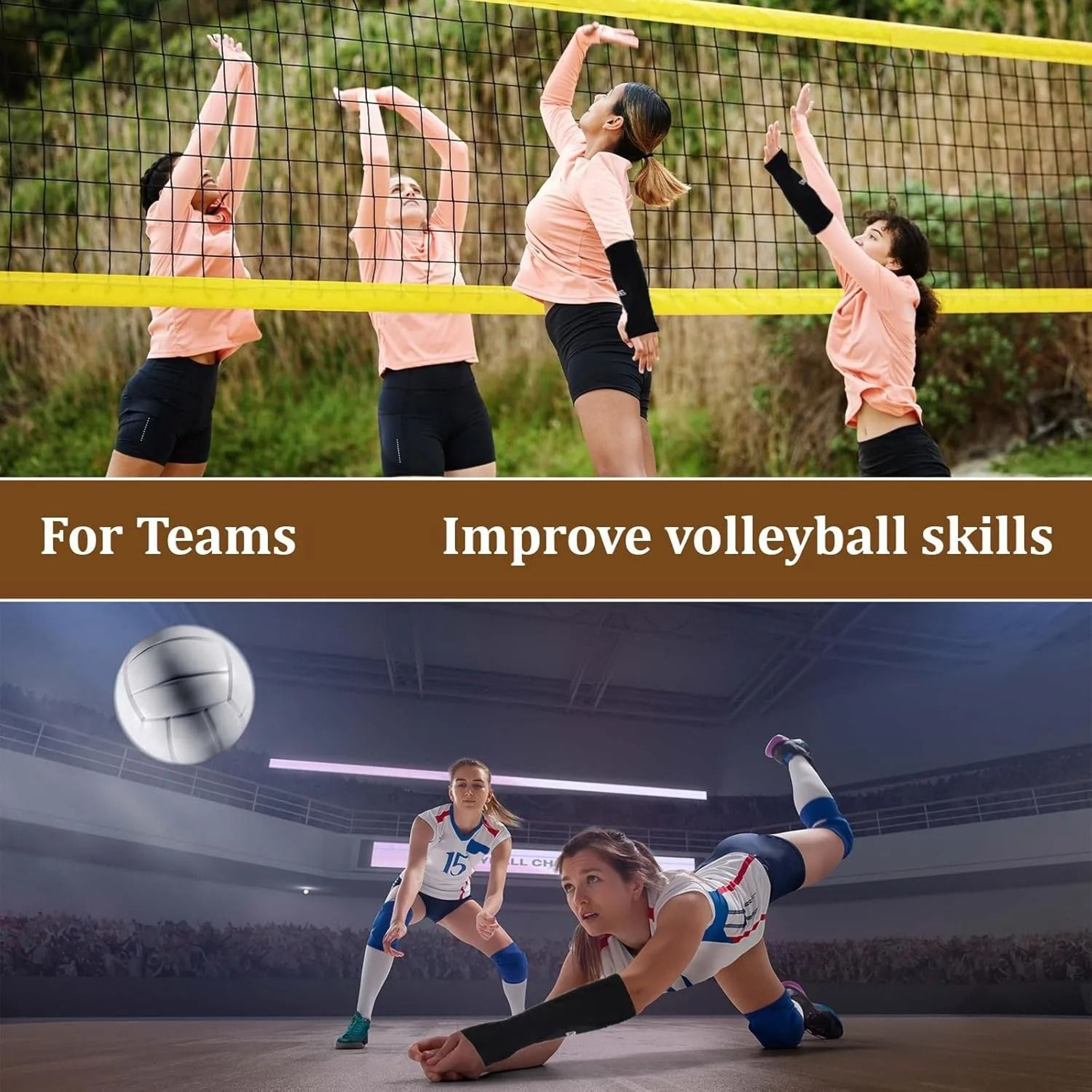 Sports Volleyball Arm Sleeves With Passing Protection Pads And Thumbholes 2