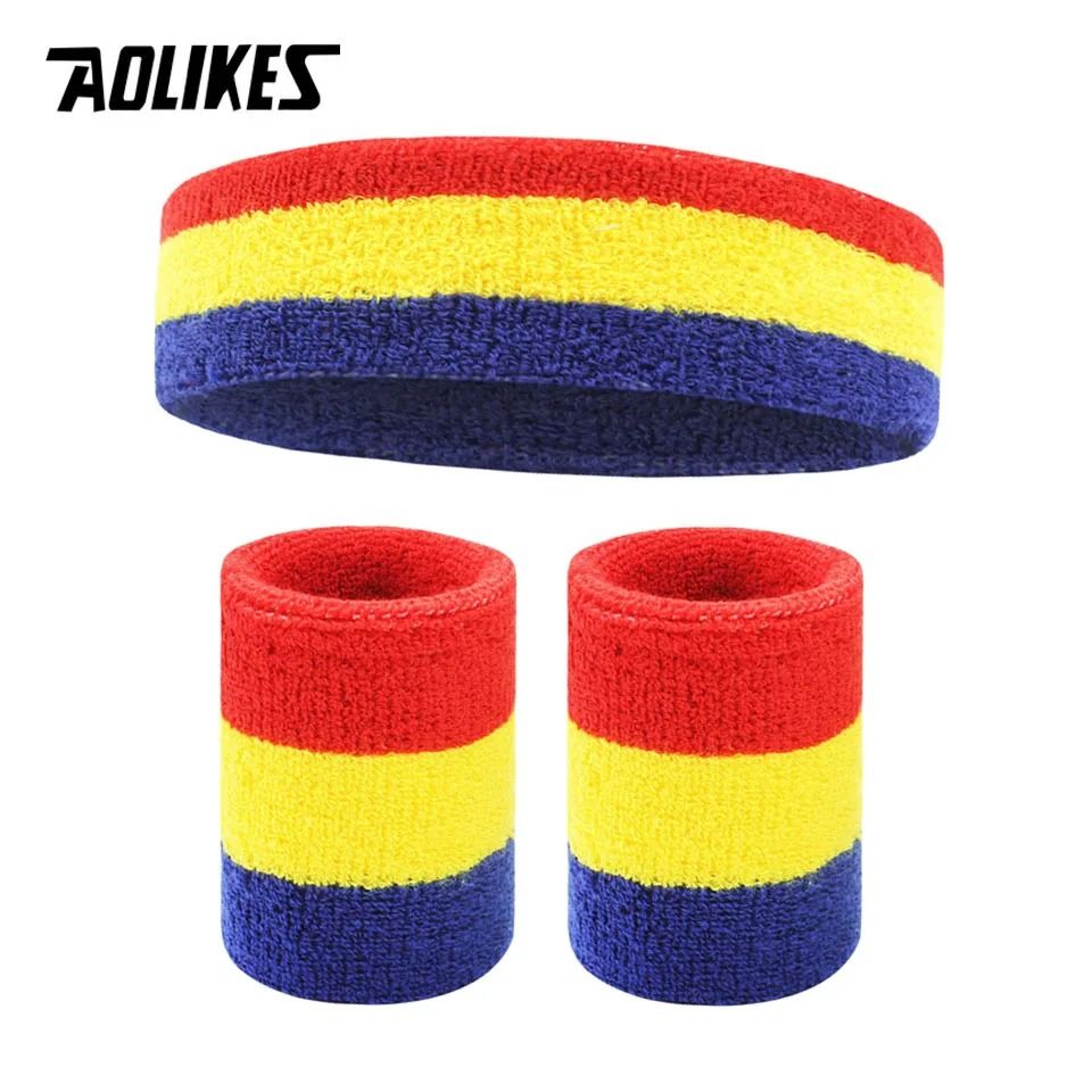 AOLIKES HighPerformance Cotton Sweatband Headband And Wristband Set 3Piece Athletic Pack 27