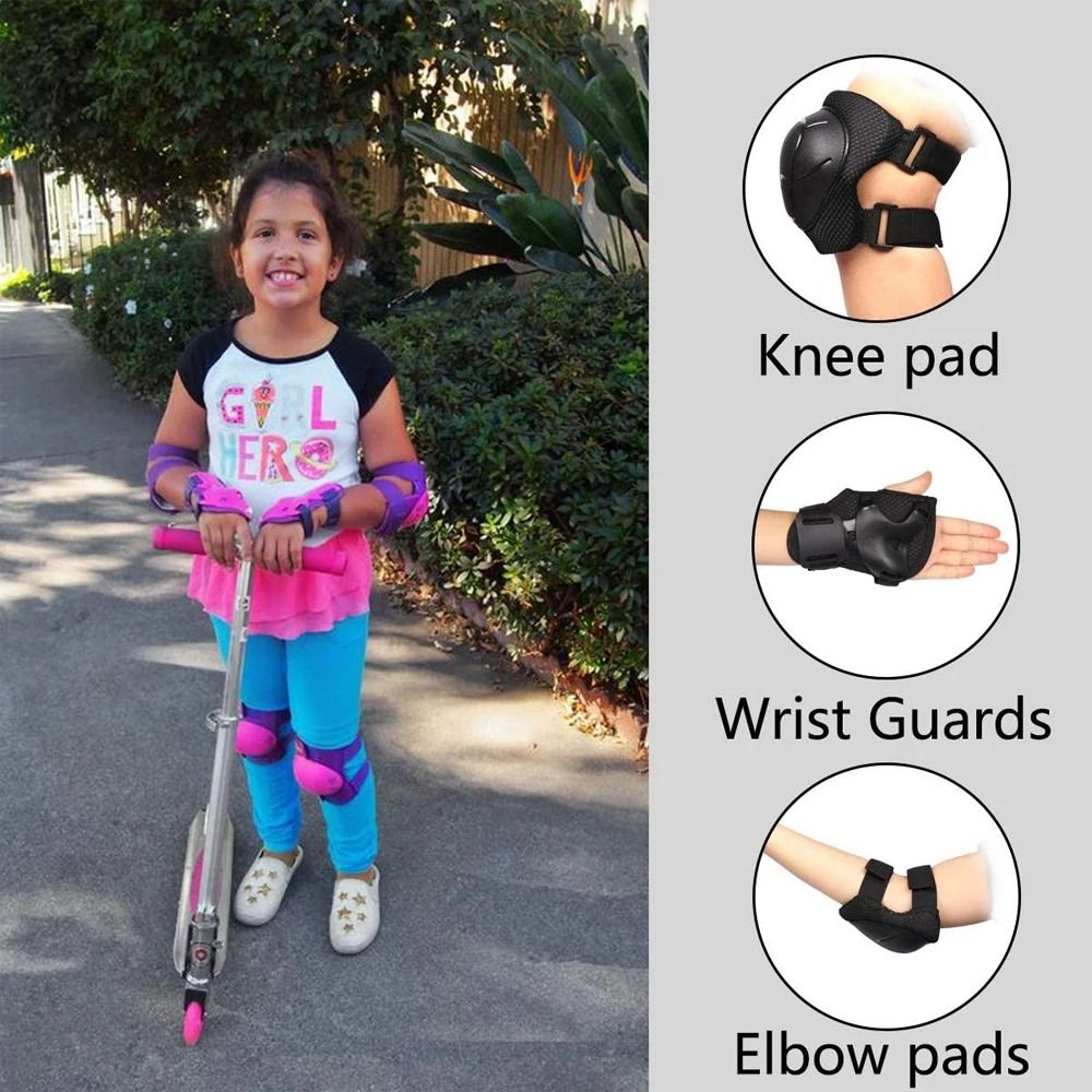 6PCS Kids Protective Gear Set With Knee Pads Elbow Pads  Wrist Guards 5